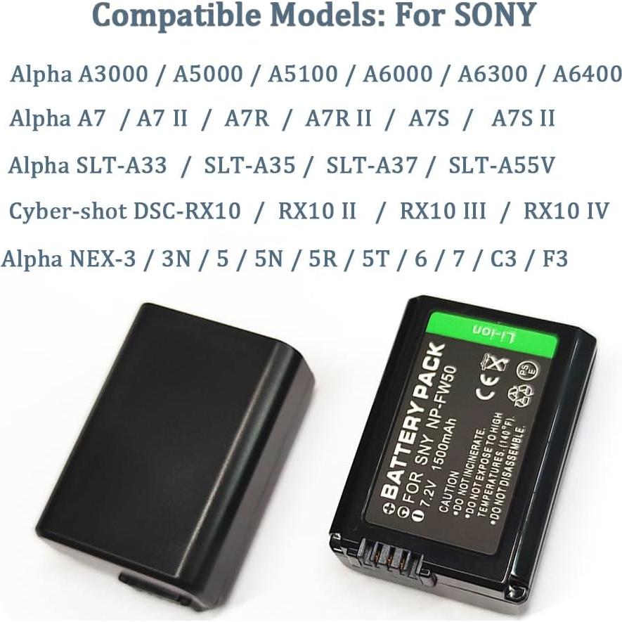 Baterías Recargables NP-FW50 7.2V 1500mAh 2 Piezas Sony