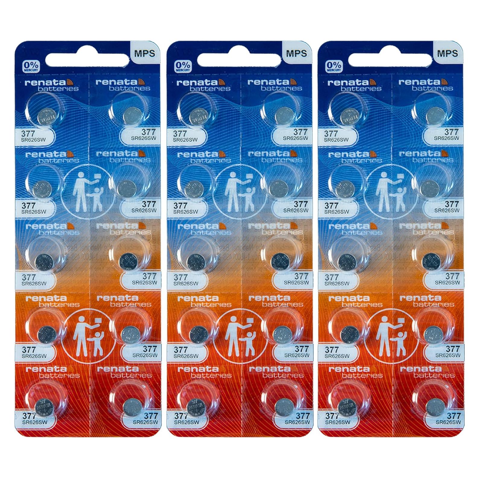 3 Pilas de Reloj Renata 377 SR626SW - 40g - Sin Mercurio