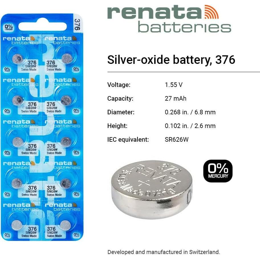 Baterías de Óxido de Plata Renata 376 SR626W - 1.55V (2 Unidades)