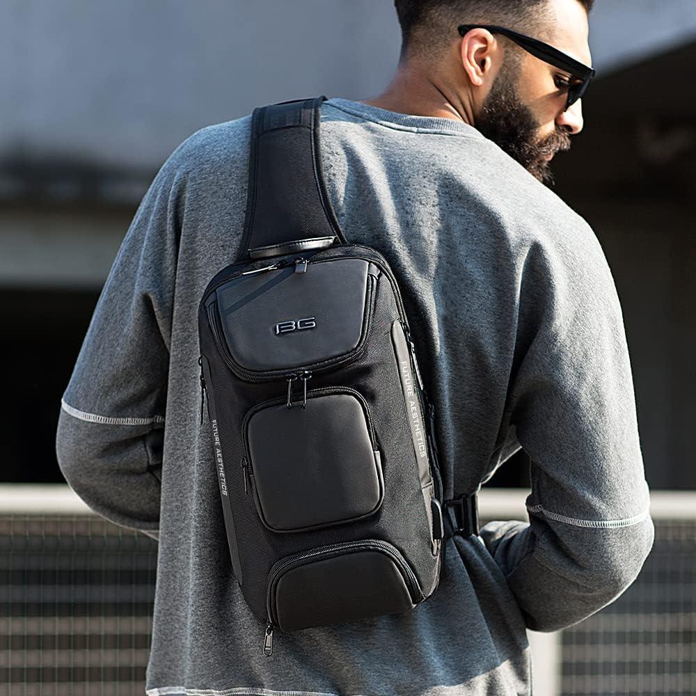 BANGE Bolsa Cruzada Negra Impermeable con Carga USB 15L