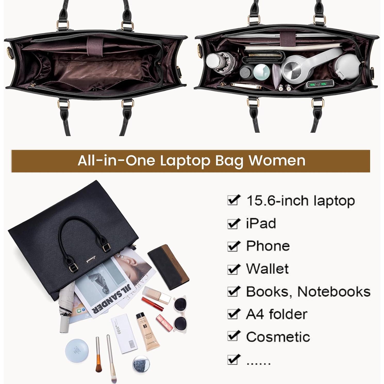 LOVEVOOK Bolsa de Mano para Laptop 15.6" Negra Mujer