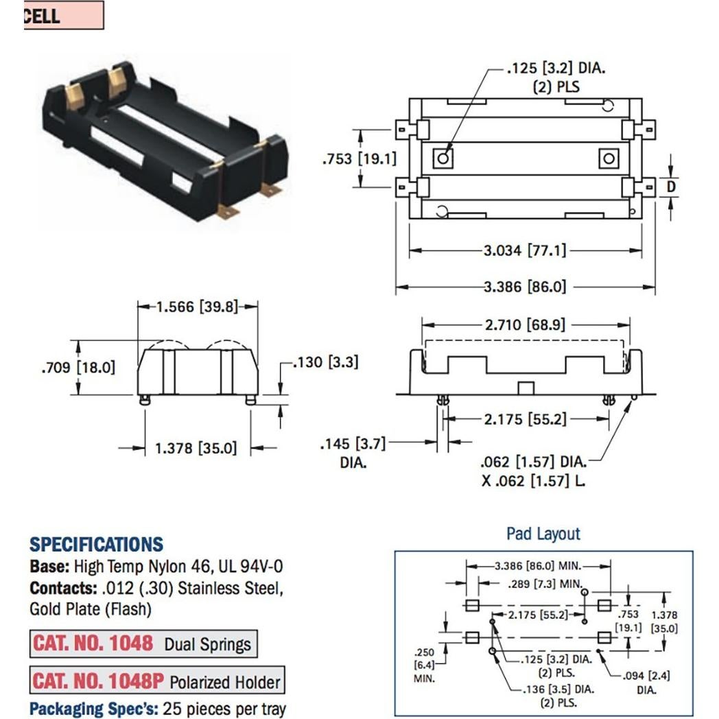 Soporte de Batería Doble Keystone 1048 para 18650 - Paquete de 2
