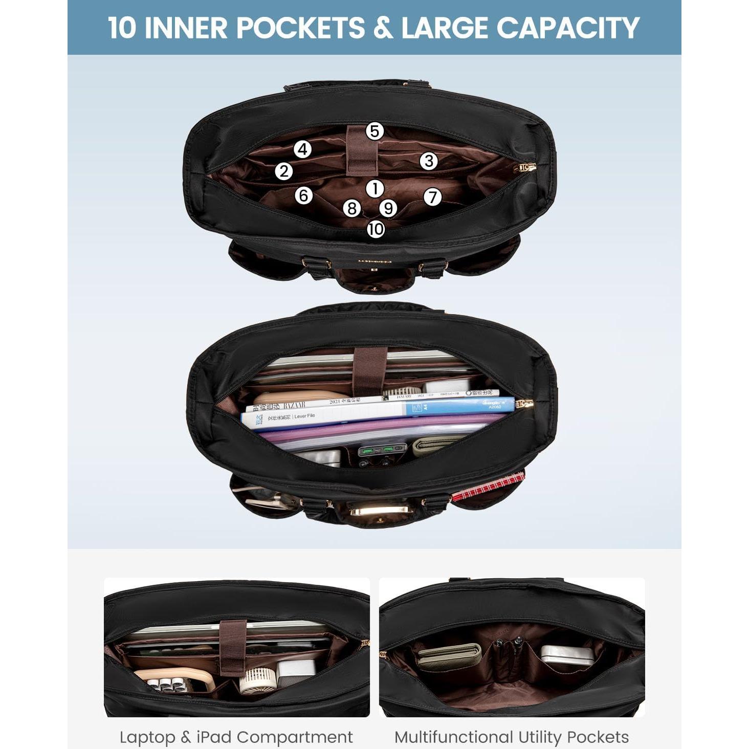 Bolsa Tote LOVEVOOK para Laptop 39.6 cm Negra con Bolsillos