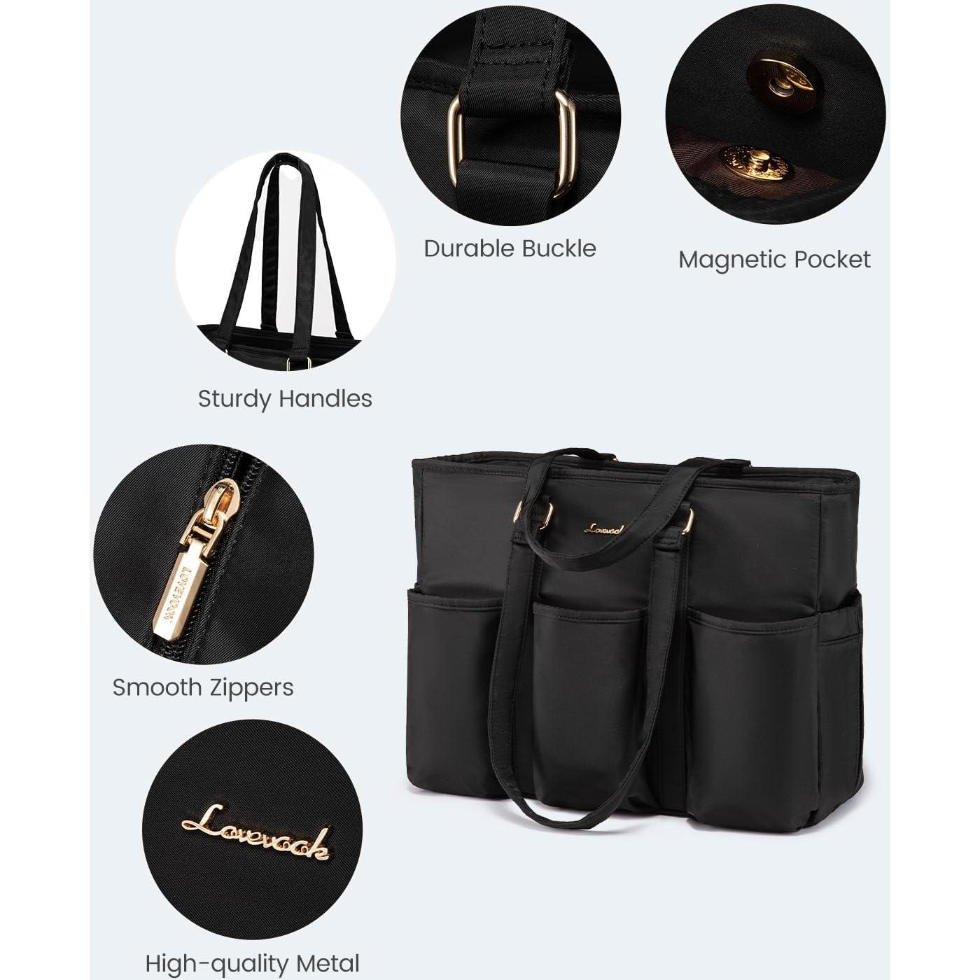 Bolsa Tote LOVEVOOK para Laptop 39.6 cm Negra con Bolsillos