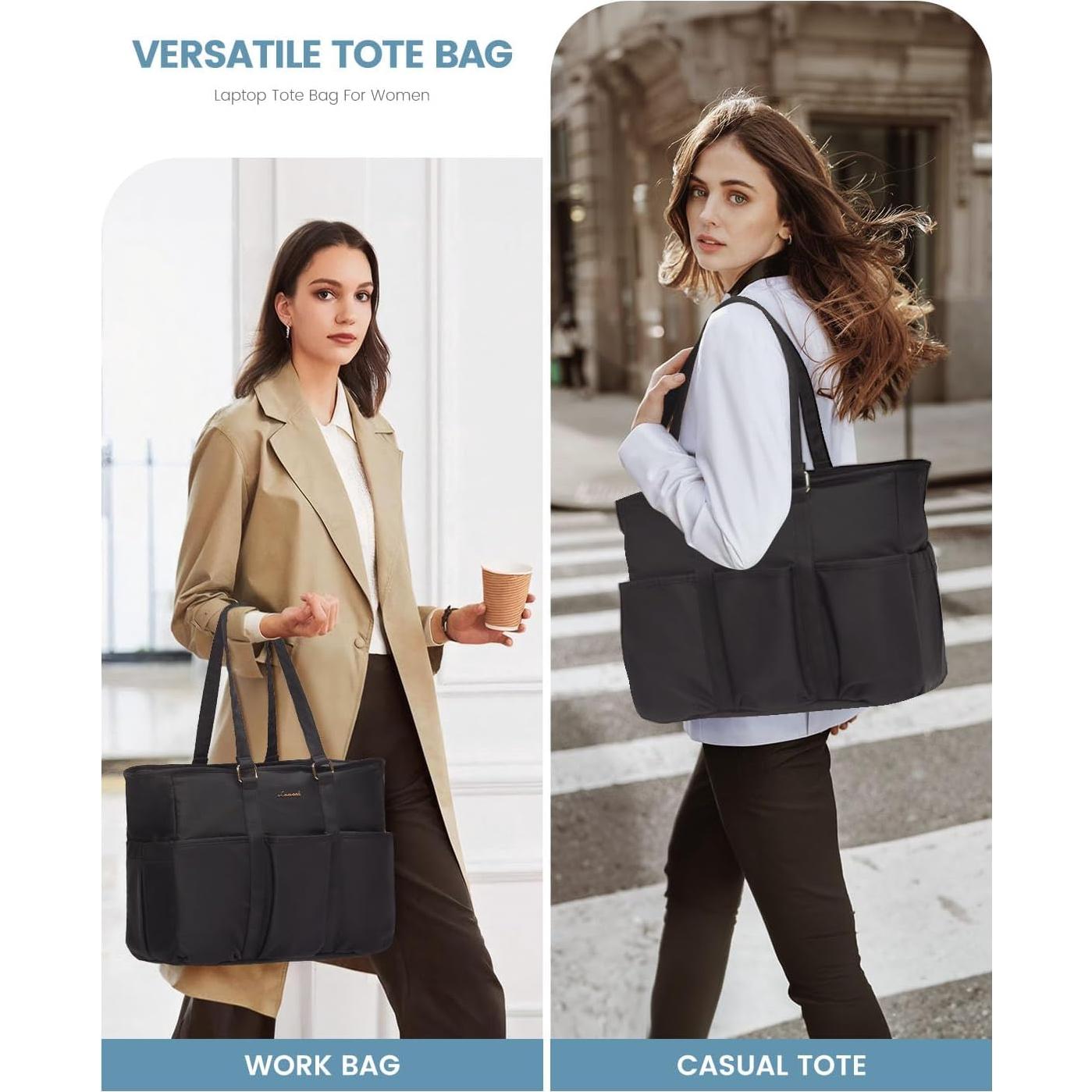 Bolsa Tote LOVEVOOK para Laptop 39.6 cm Negra con Bolsillos