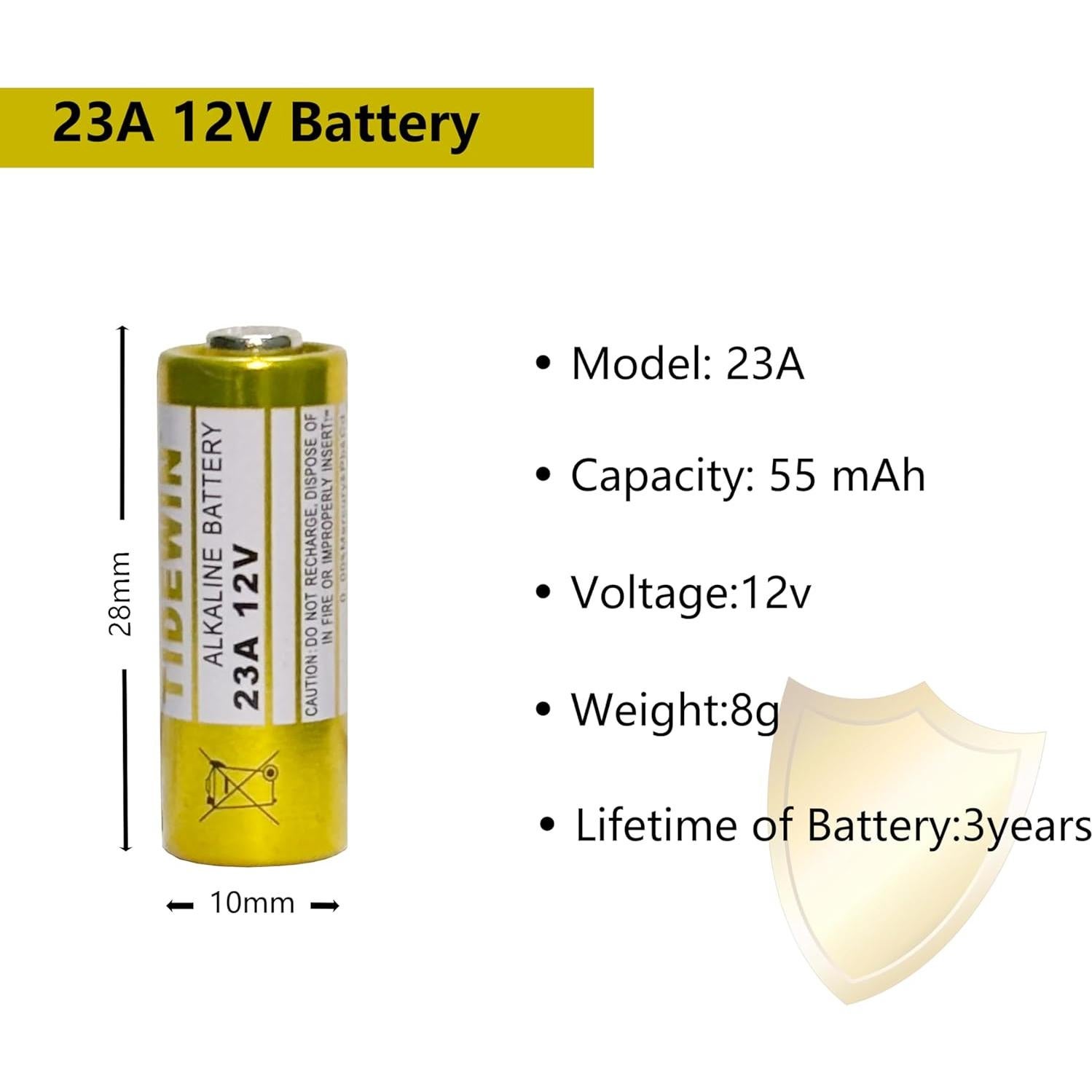 Batería Alcalina 23A 12V Kunying - Paquete de 10 Unidades