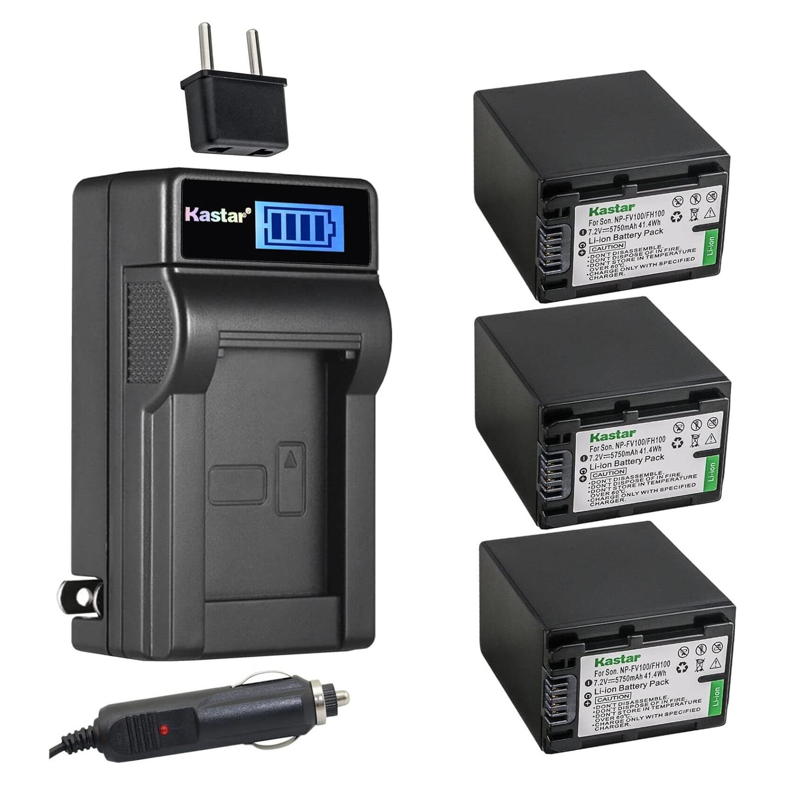 Kastar Paquete 3 Baterías NP-FH100 + Cargador AC LCD 7.2V