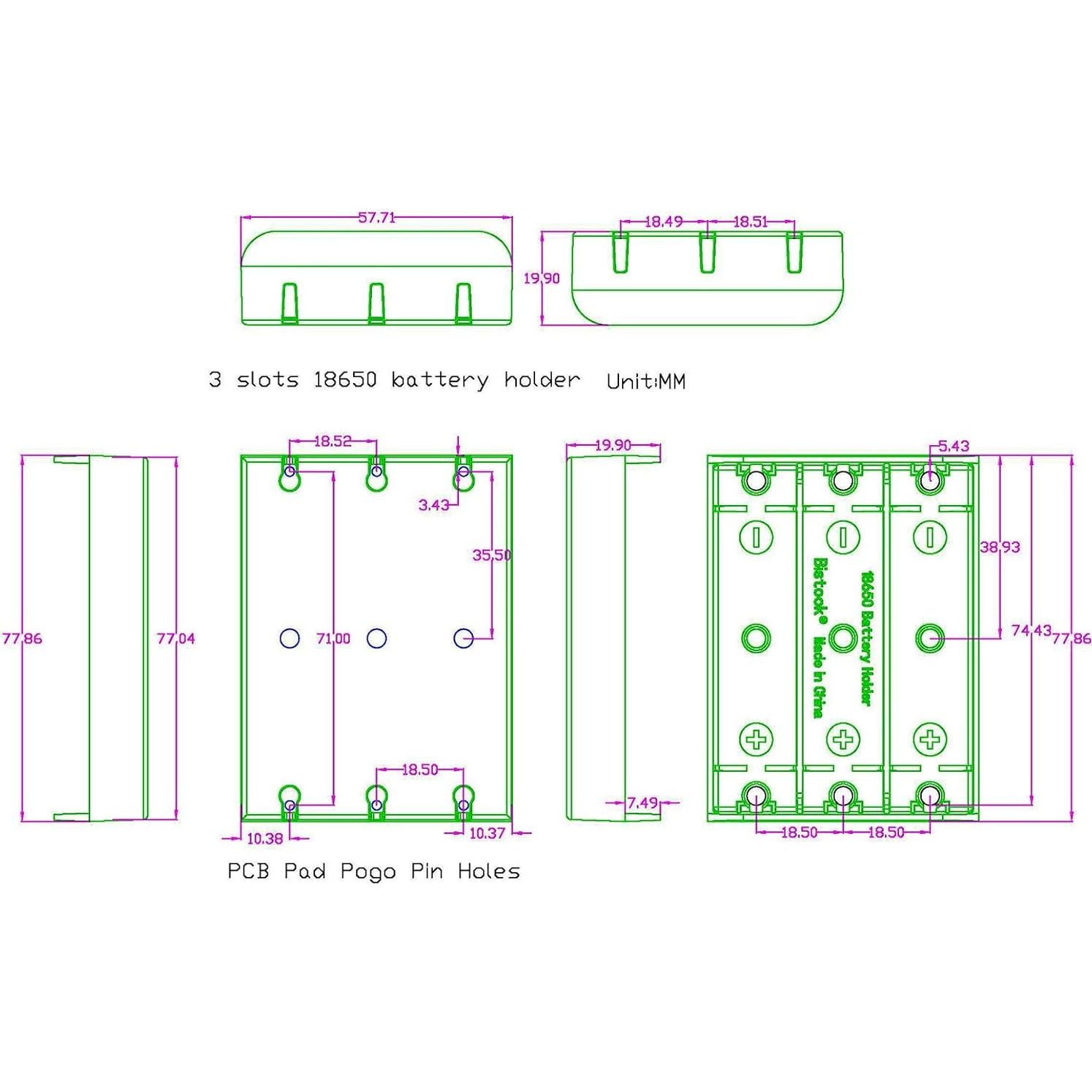 Soporte de Batería 18650 Bistook 4-Pack para PCB 3 Ranuras