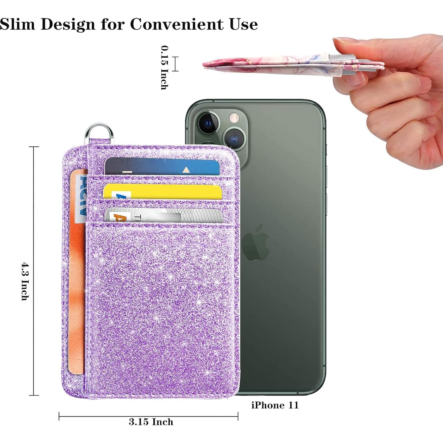 Billetera delgada RFID para mujeres con llavero morado