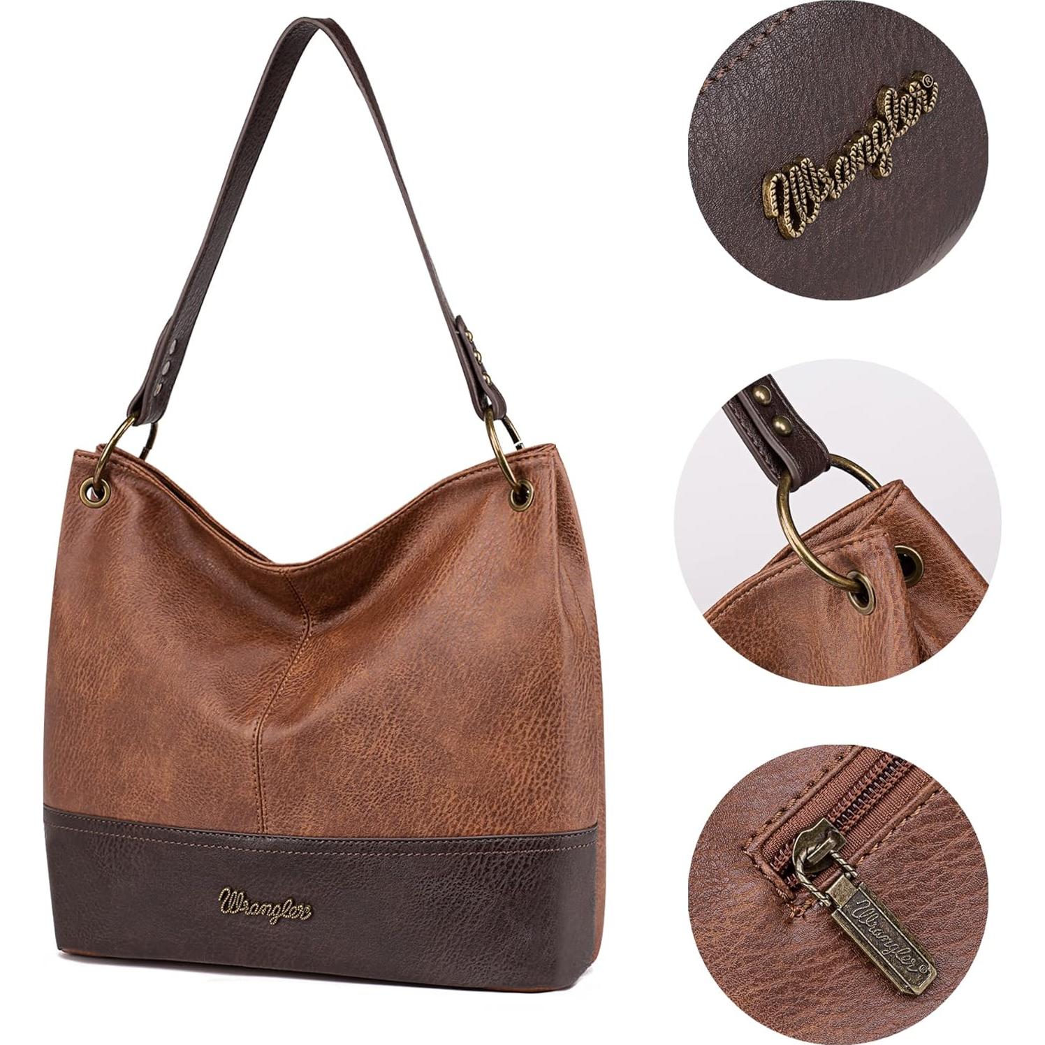 Bolso Hobo Wrangler de Cuero Vegano Bicolor para Mujeres