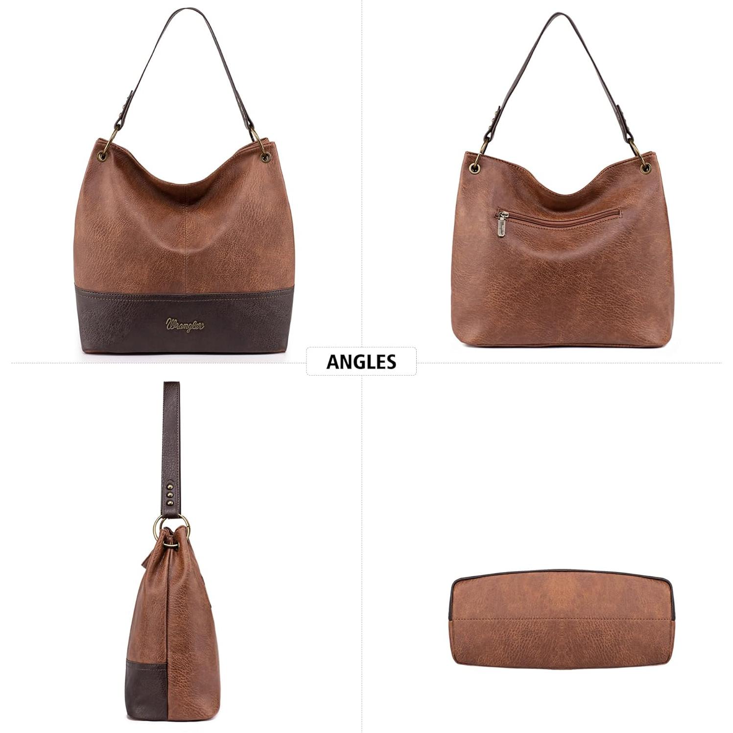 Bolso Hobo Wrangler de Cuero Vegano Bicolor para Mujeres