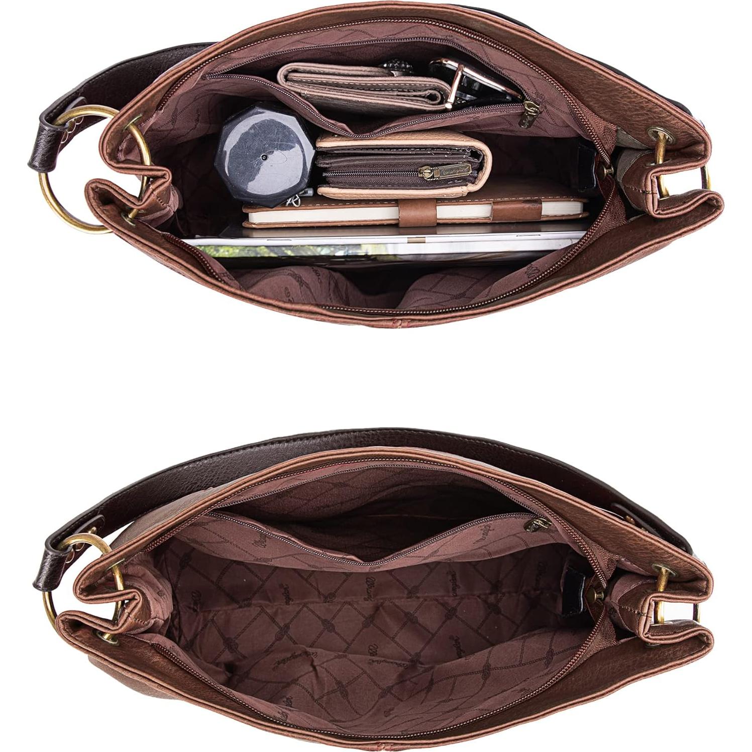 Bolso Hobo Wrangler de Cuero Vegano Bicolor para Mujeres