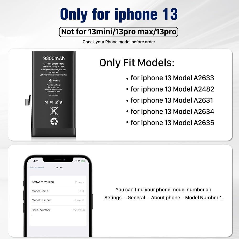 Batería de Reemplazo 9300mAh para iPhone 13 BOANV