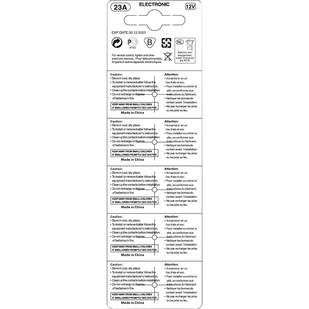 Batería Alcalina 23A 12V Fengli - Paquete de 10 Unidades