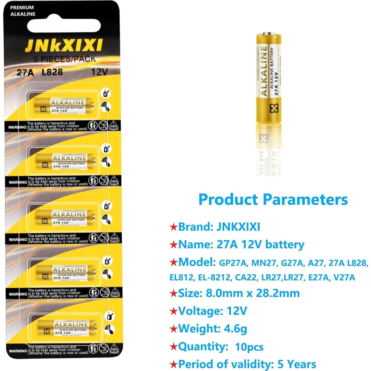 Paquete de 10 Baterías Alcalinas 27A JNKXIXI 12V