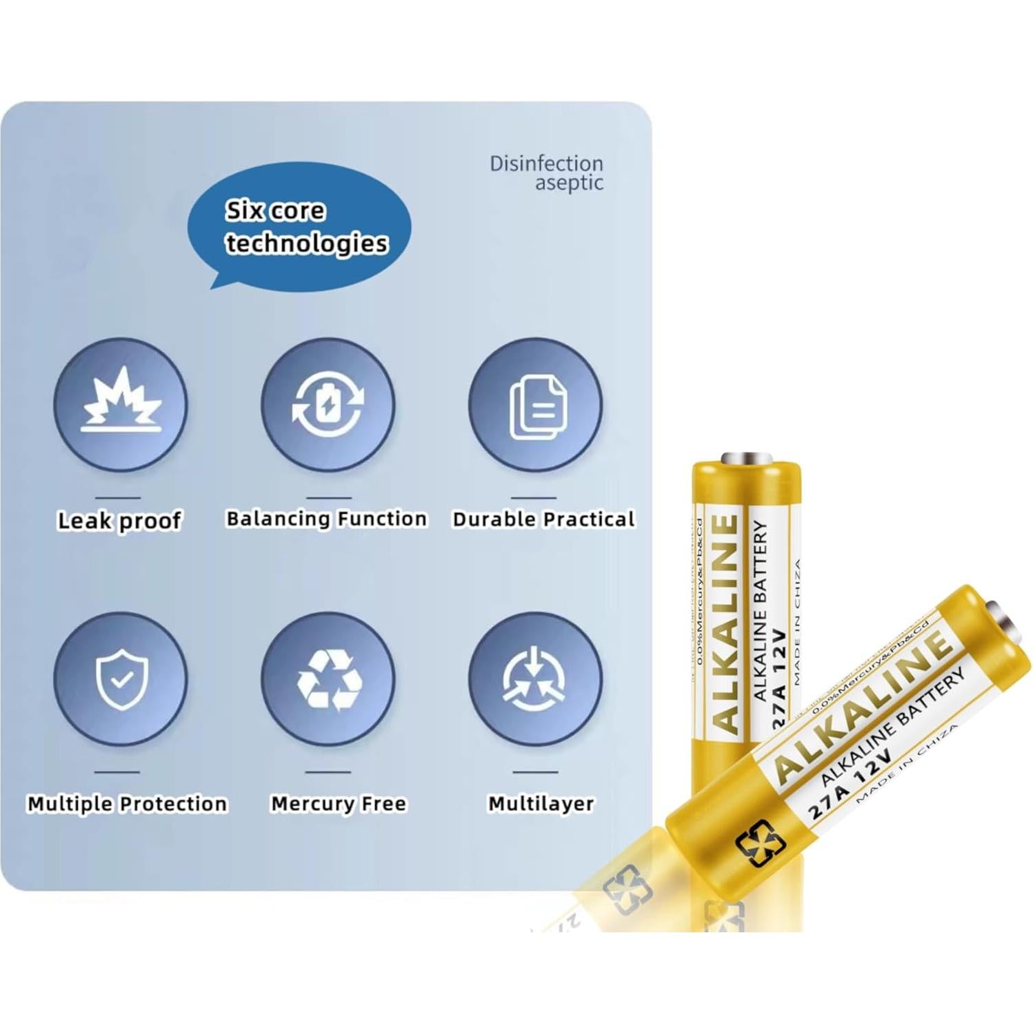Paquete de 10 Baterías Alcalinas 27A JNKXIXI 12V