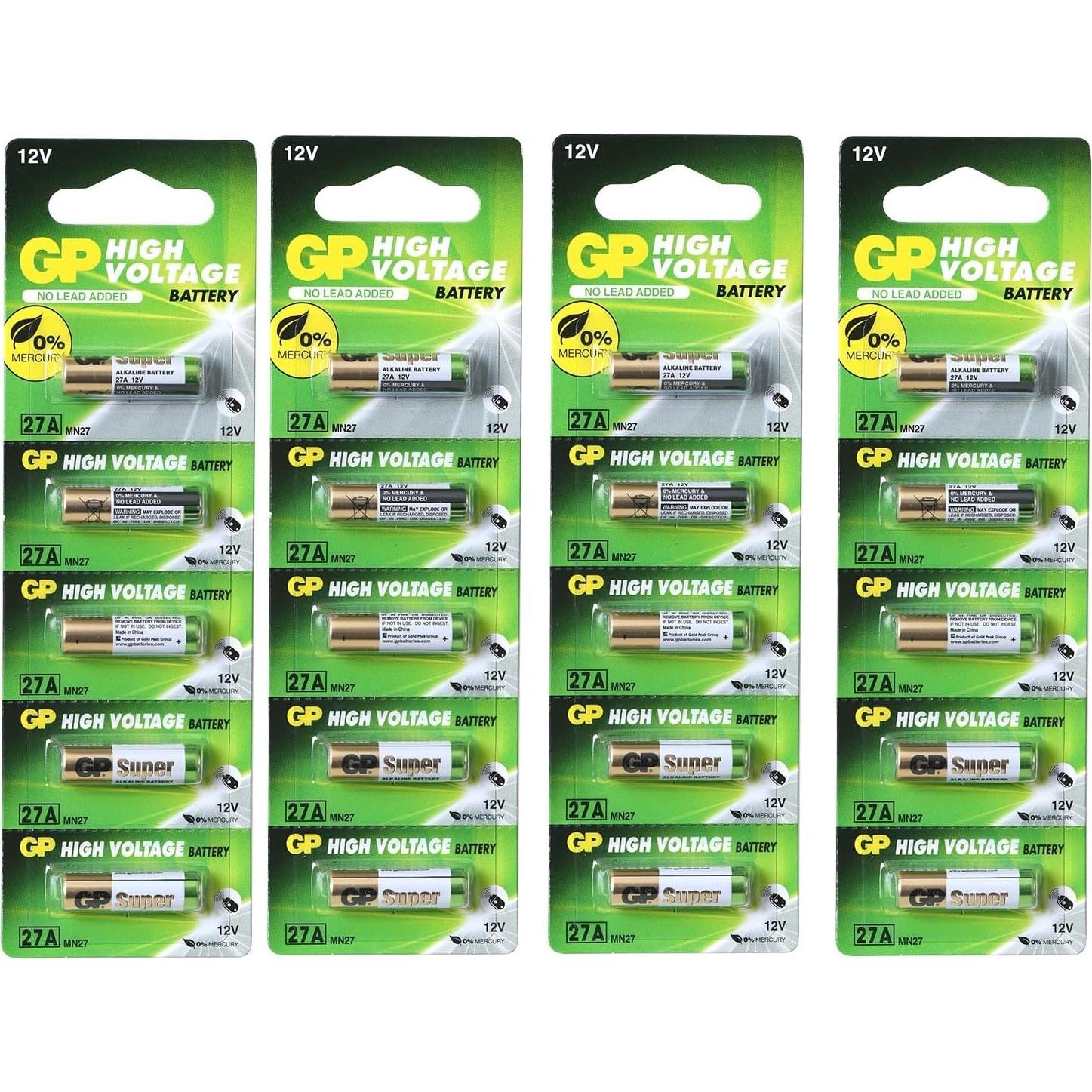 Baterías Alcalinas GP 27A 12V - 20 Unidades - Alta Calidad