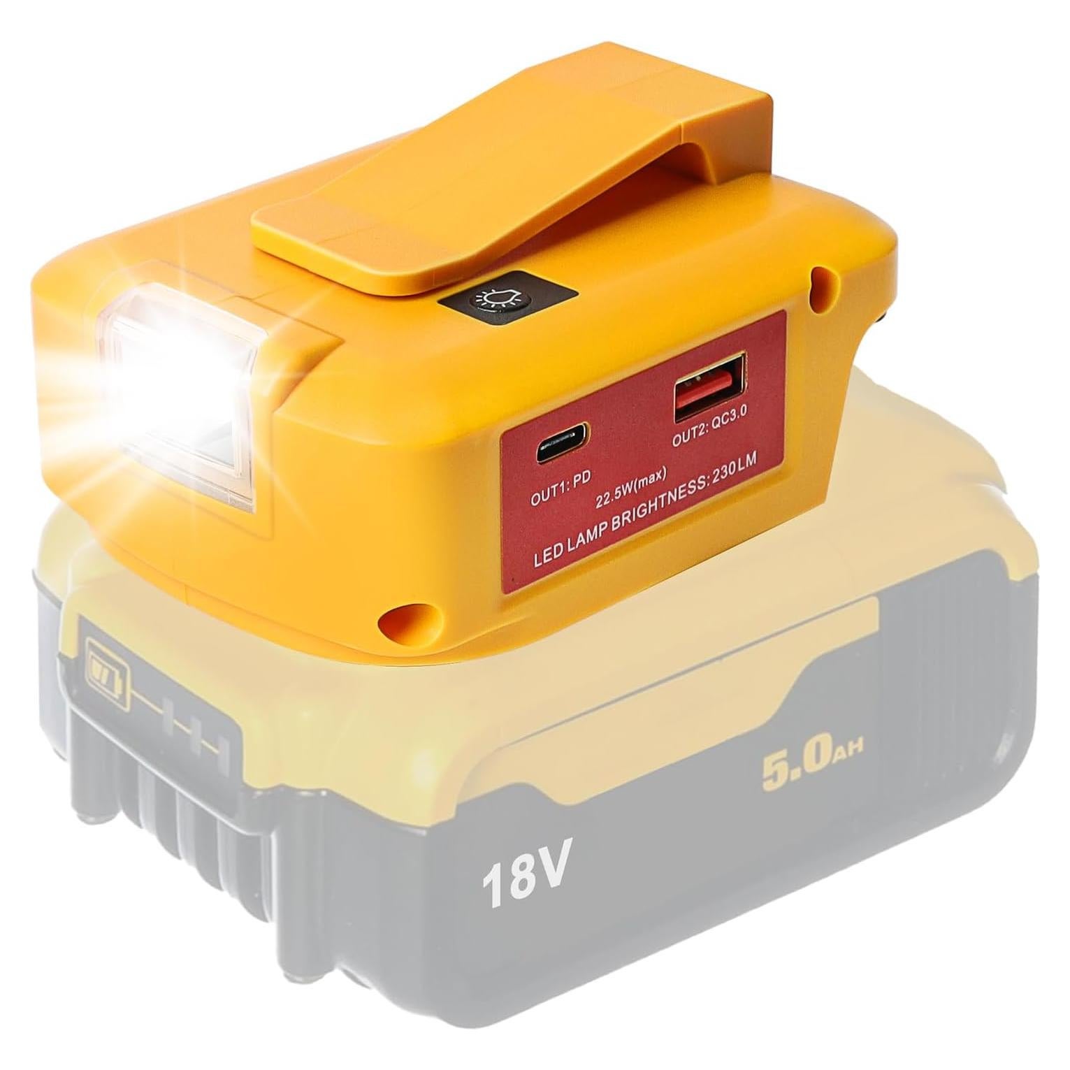 Adaptador de Carga Rápida USB Dewalt 20V y Milwaukee 18V