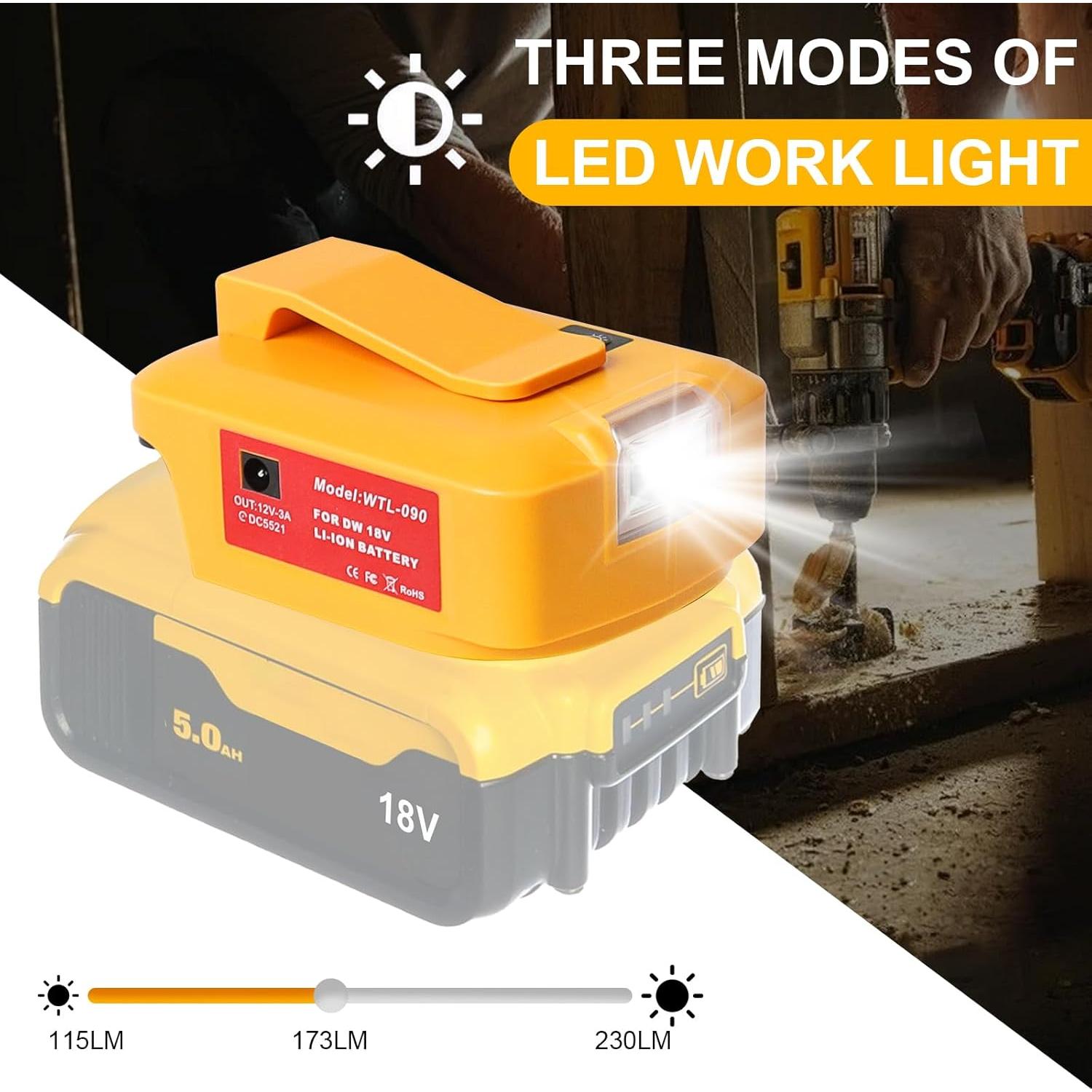 Adaptador de Carga Rápida USB Dewalt 20V y Milwaukee 18V