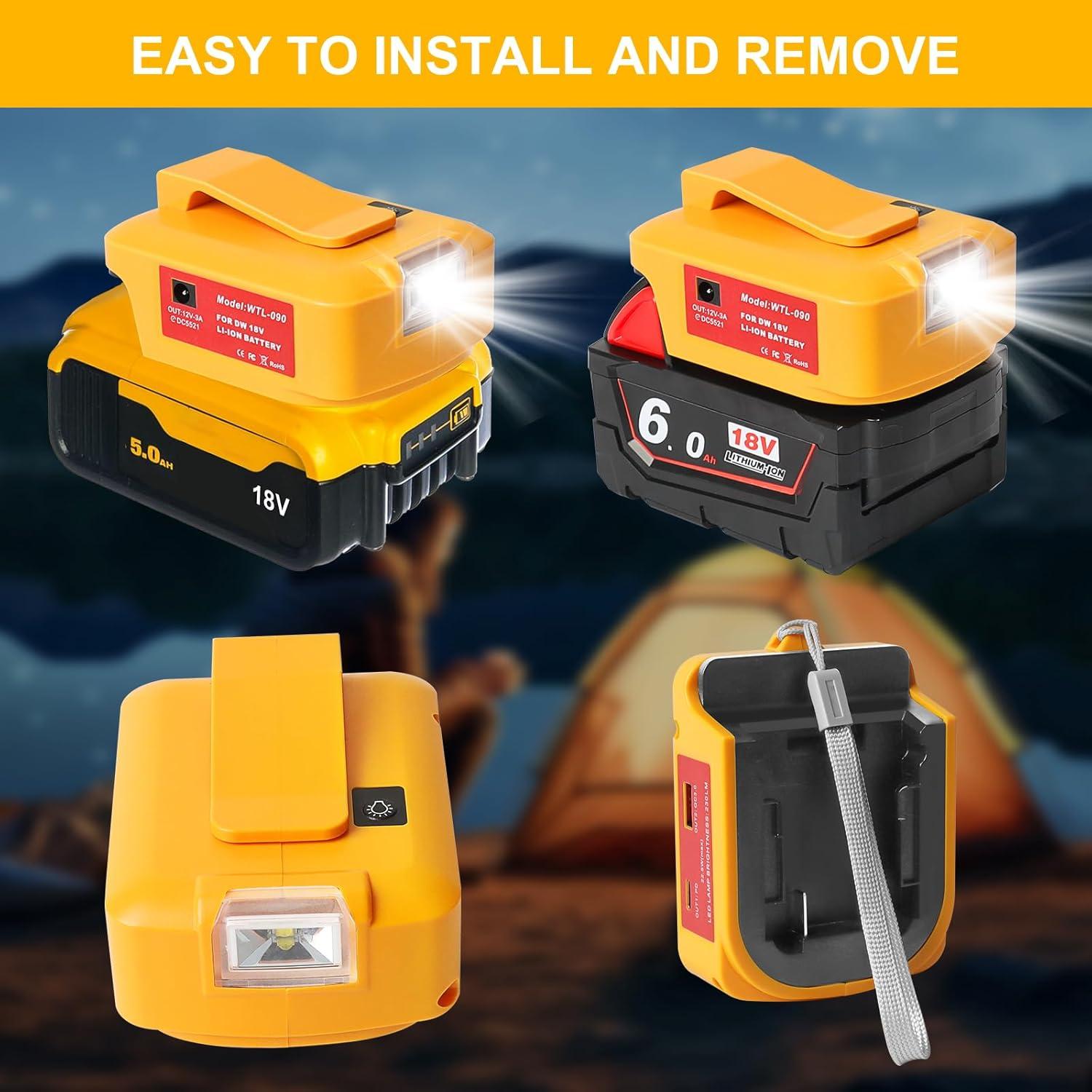 Adaptador de Carga Rápida USB Dewalt 20V y Milwaukee 18V