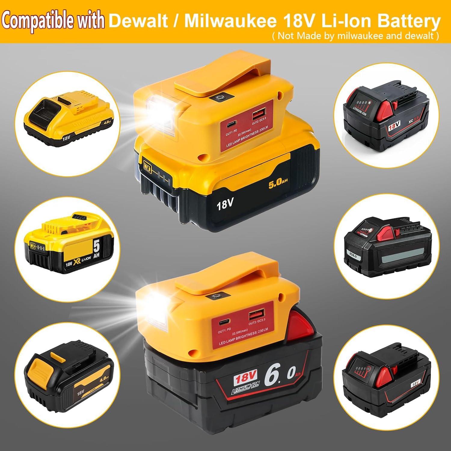 Adaptador de Carga Rápida USB Dewalt 20V y Milwaukee 18V