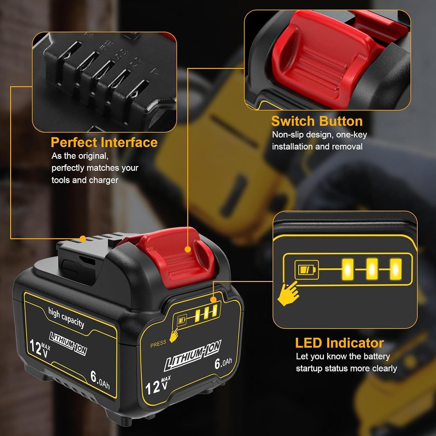 Paquete de 2 Baterías 12V 6.0Ah ZLWAWAOL Compatible Dewalt