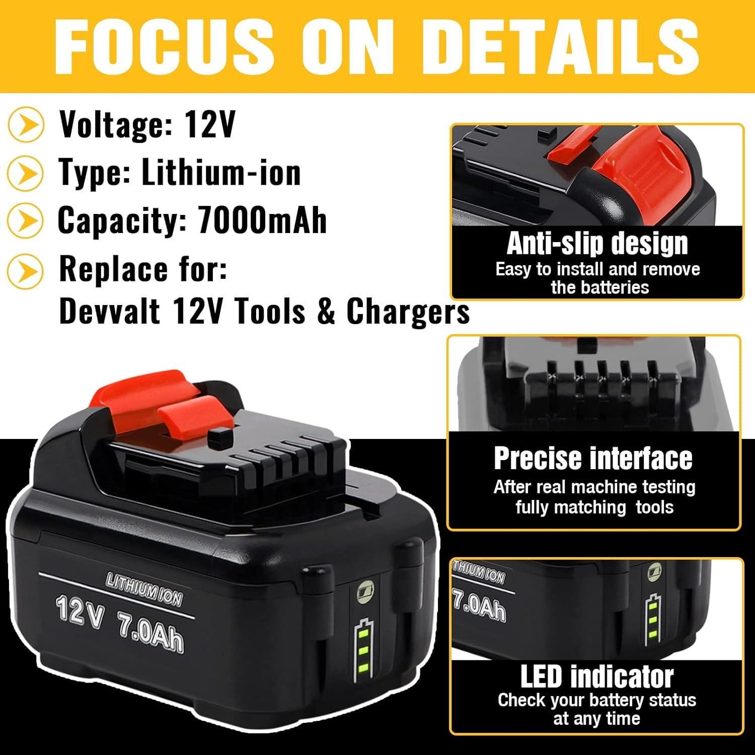 Batería de Reemplazo 12V TenHutt 7.0Ah para Dewalt