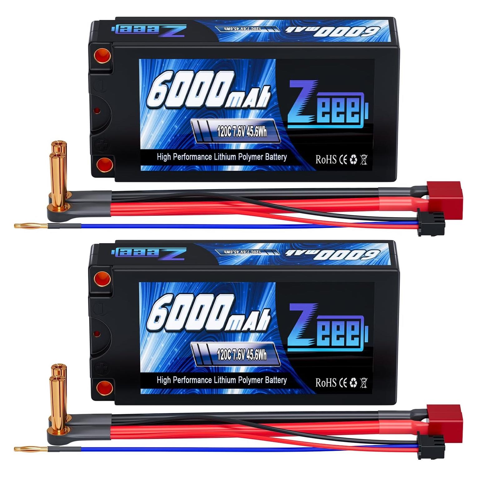 Batería Lipo Zeee 2S Shorty 6000mAh 7.6V 120C - Paquete de 2
