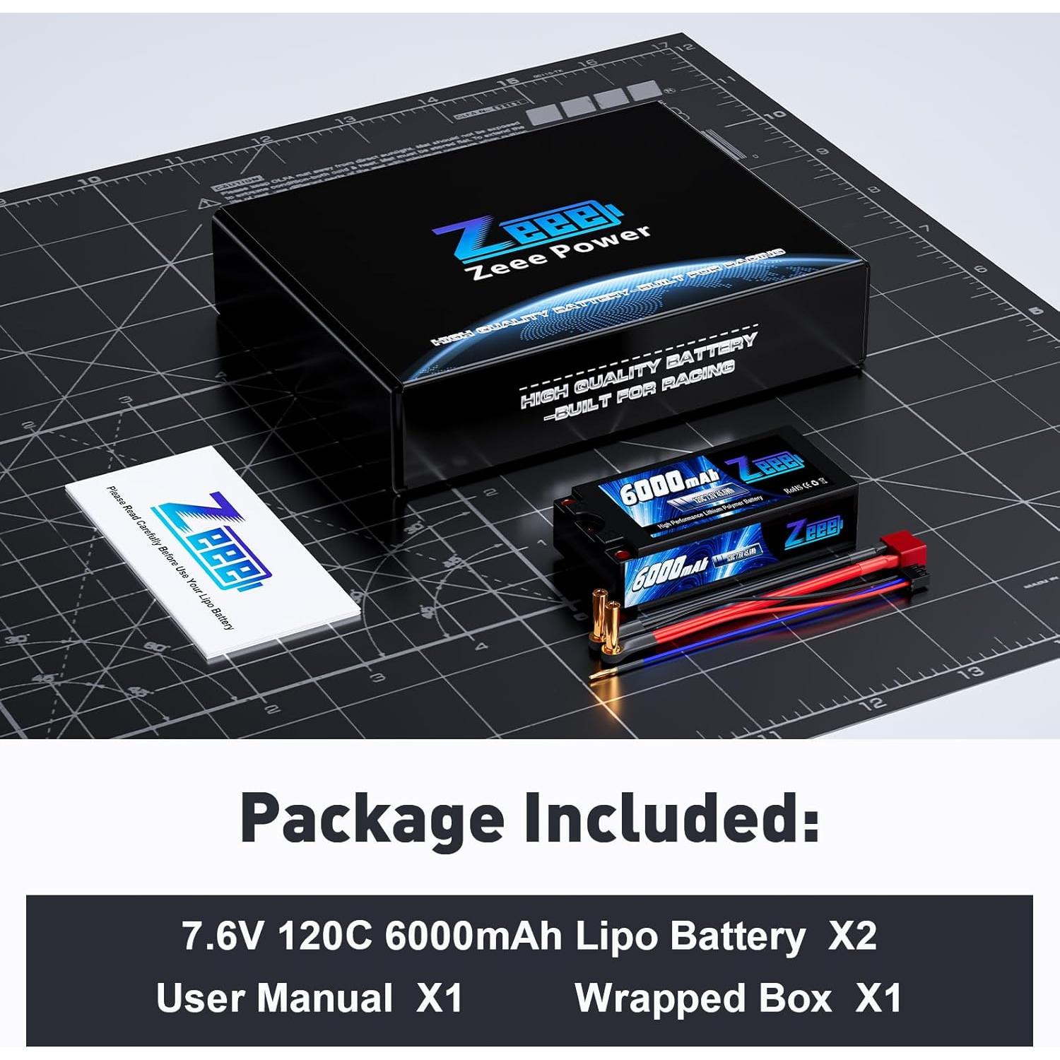 Batería Lipo Zeee 2S Shorty 6000mAh 7.6V 120C - Paquete de 2