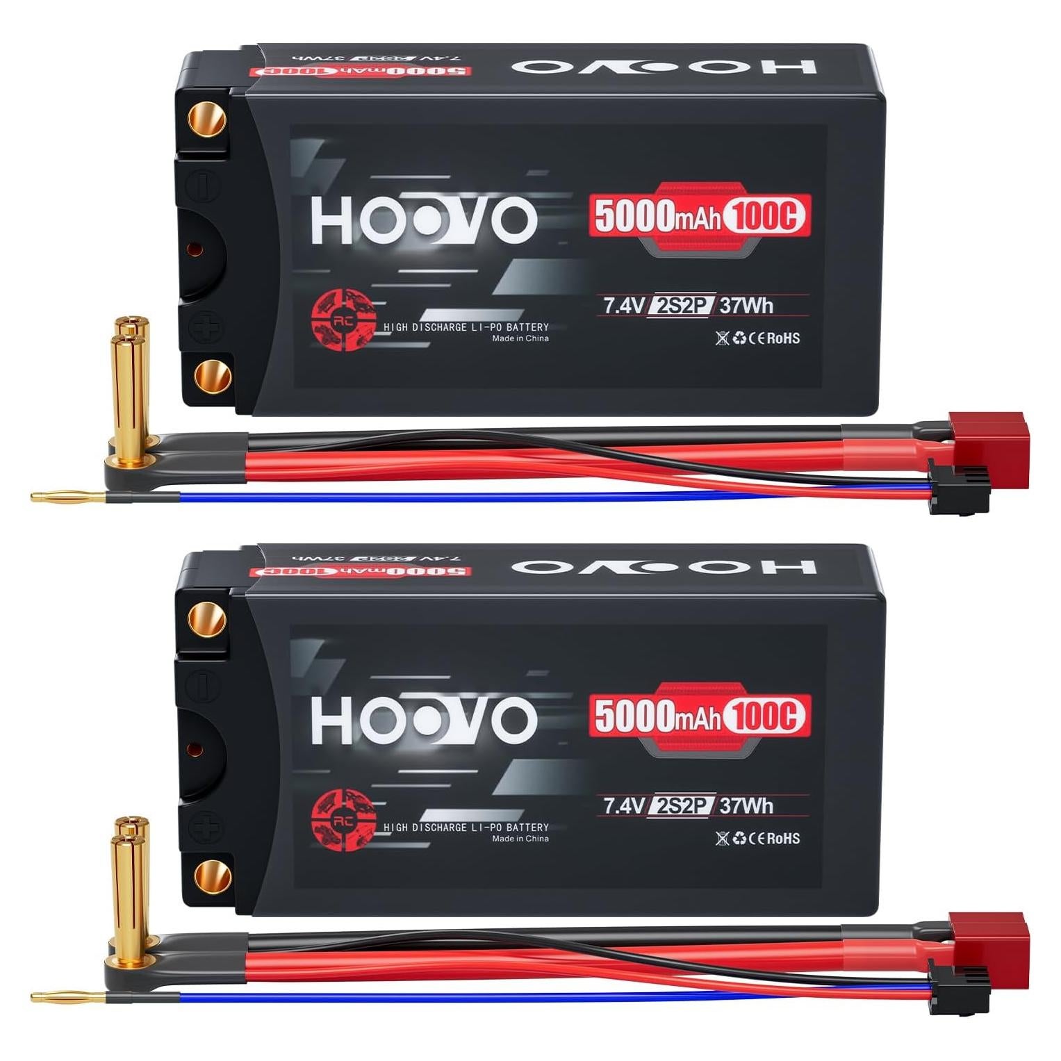 Batería Lipo Shorty HOOVO 2S 7.4V 5000mAh 100C con Conector T