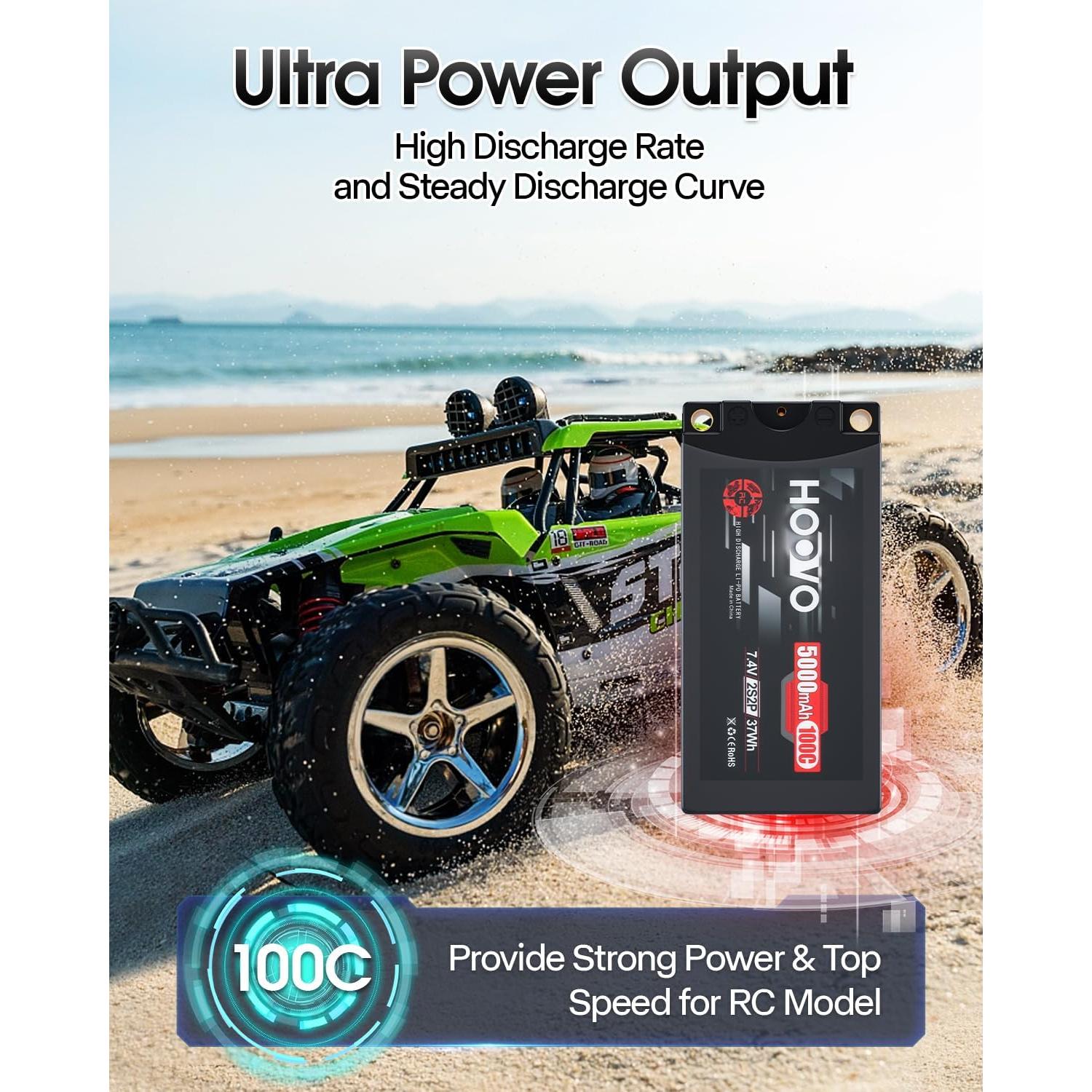 Batería Lipo Shorty HOOVO 2S 7.4V 5000mAh 100C con Conector T