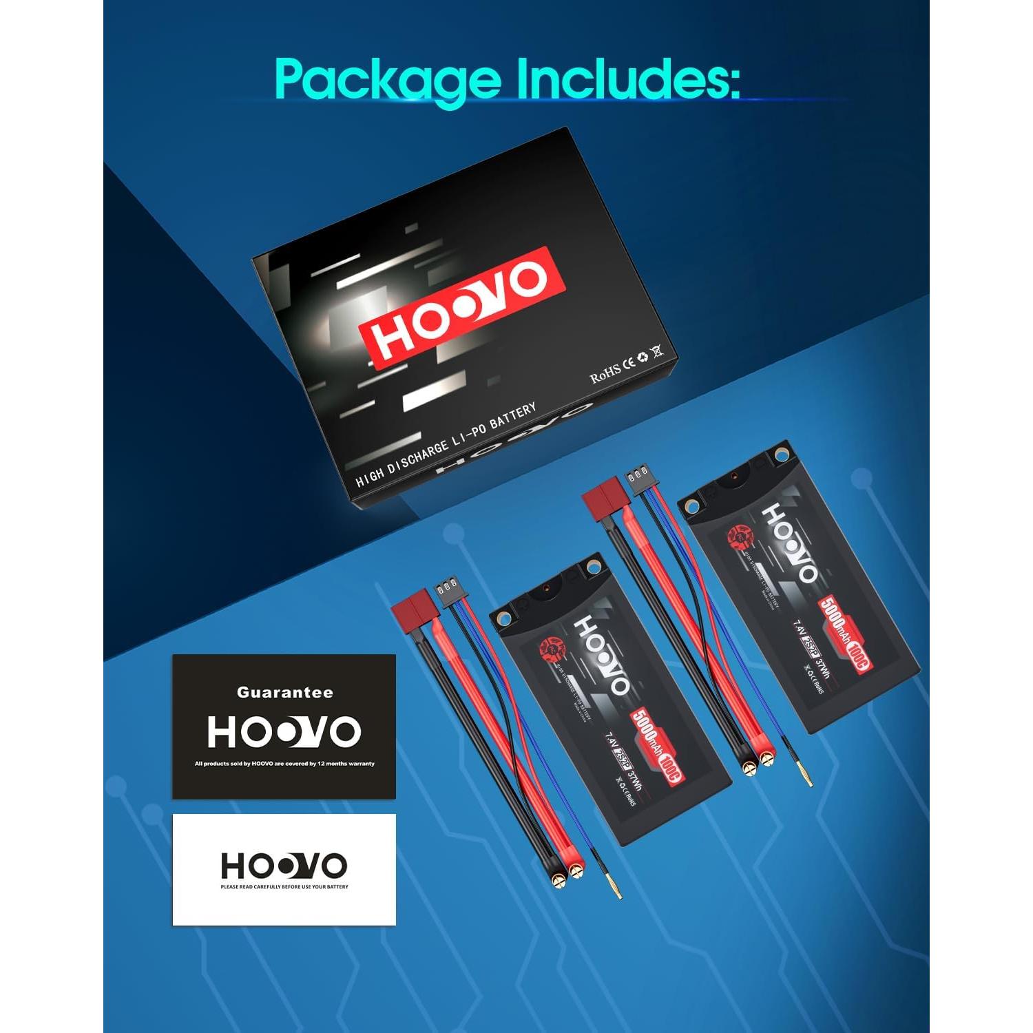 Batería Lipo Shorty HOOVO 2S 7.4V 5000mAh 100C con Conector T