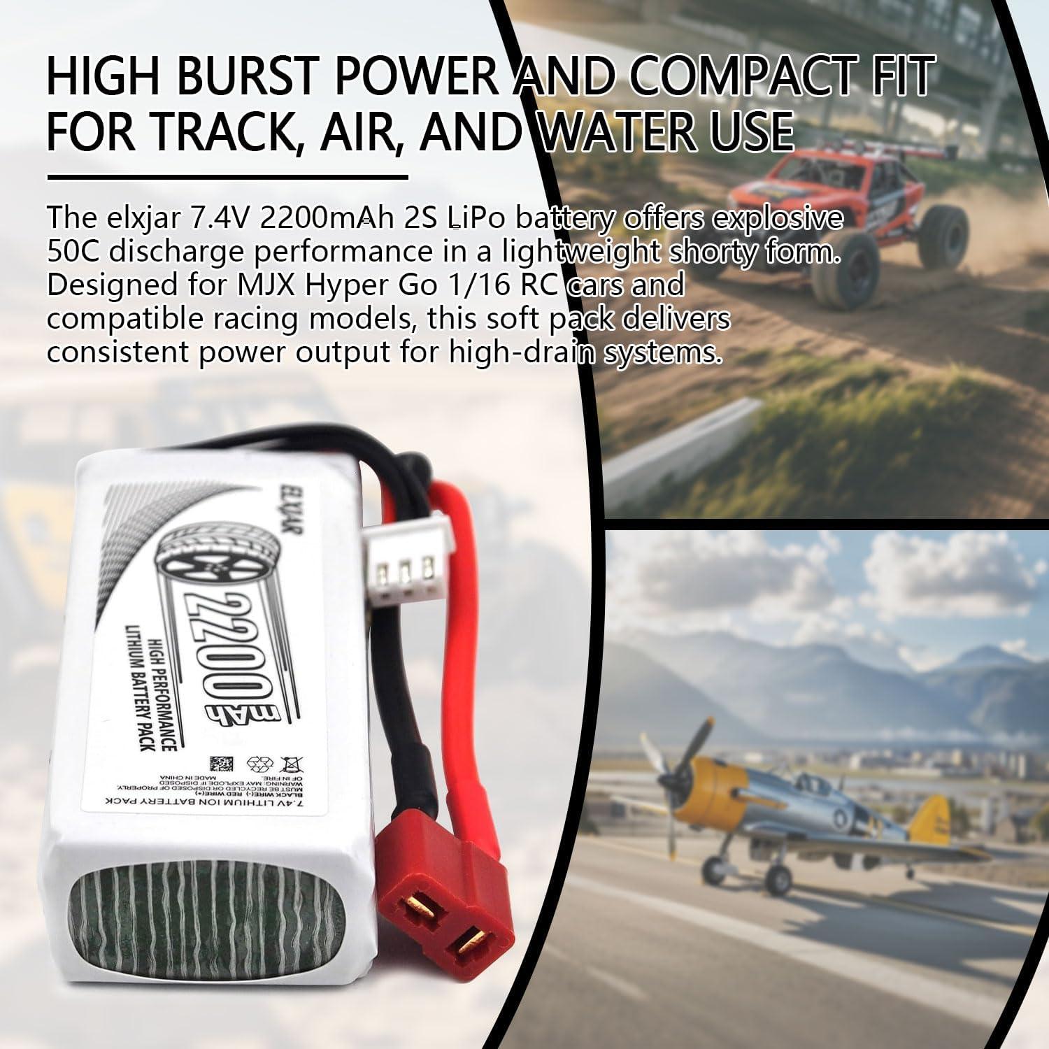 Batería LiPo 7.4V 2200mAh 2S 50C elxjar para RC 1/16