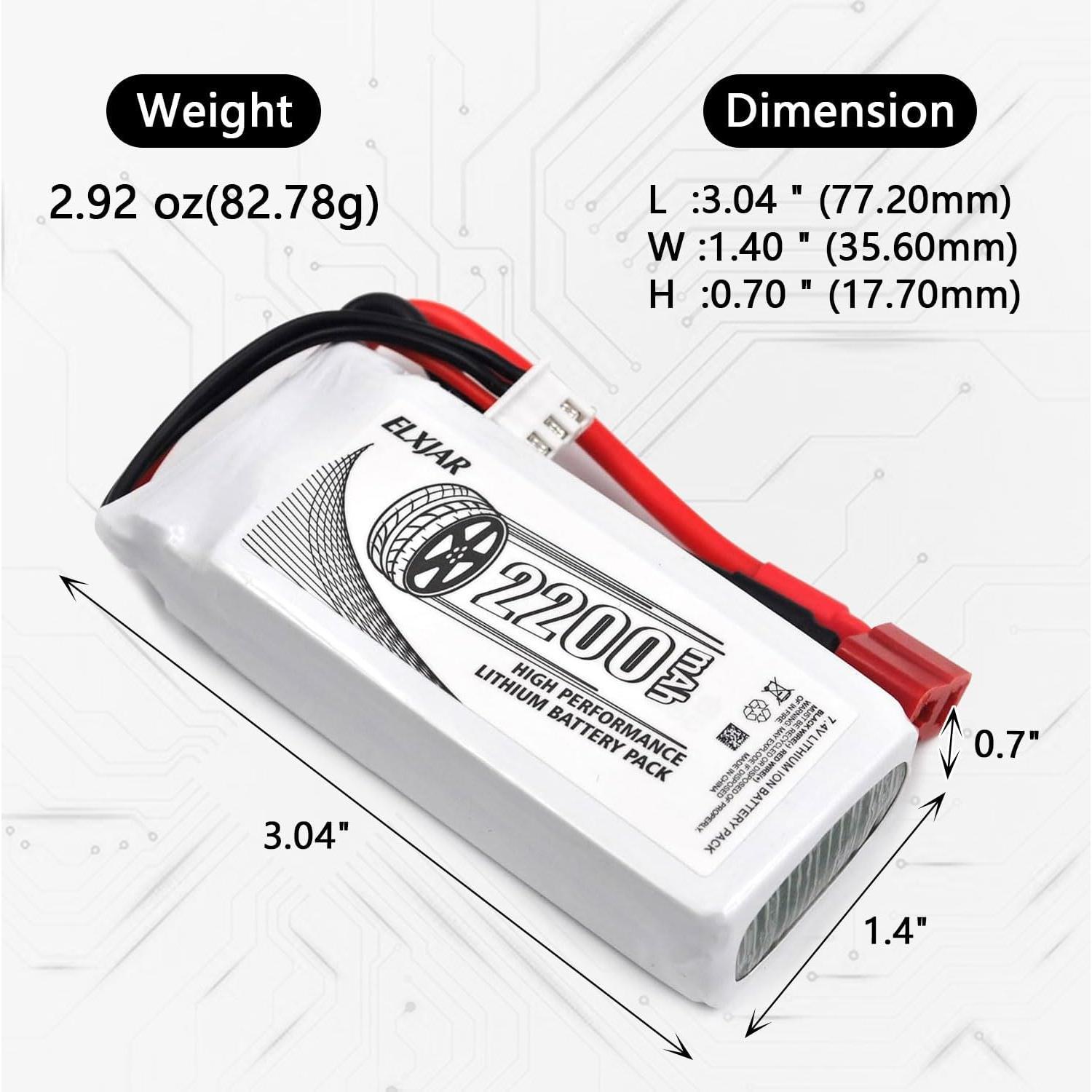 Batería LiPo 7.4V 2200mAh 2S 50C elxjar para RC 1/16