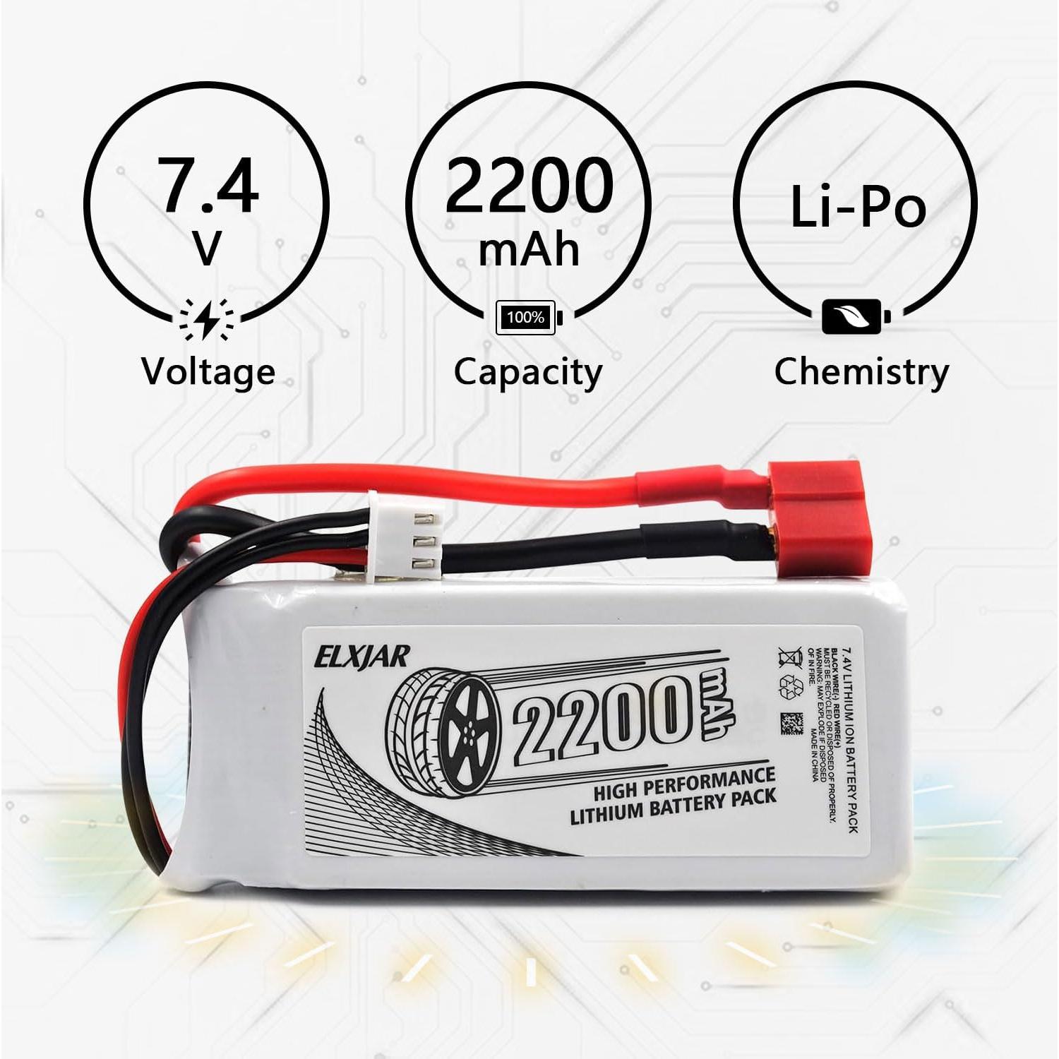 Batería LiPo 7.4V 2200mAh 2S 50C elxjar para RC 1/16