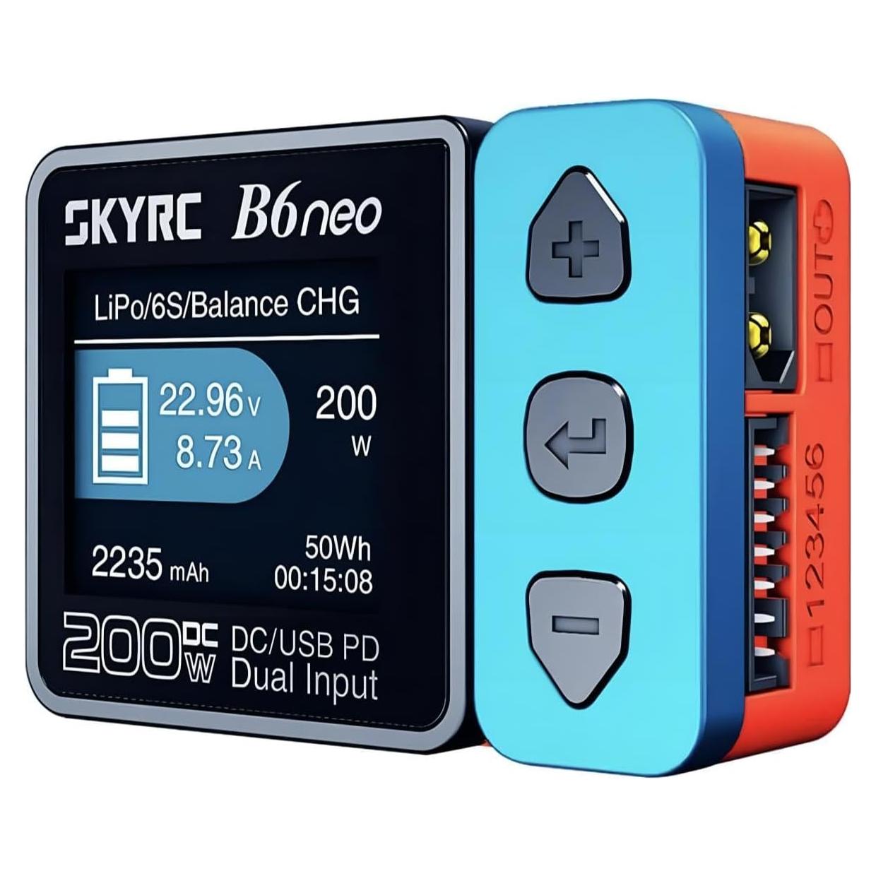 Cargador Lipo Balance SKYRC B6Neo 200W 1-6S DC/PD Azul-Rojo