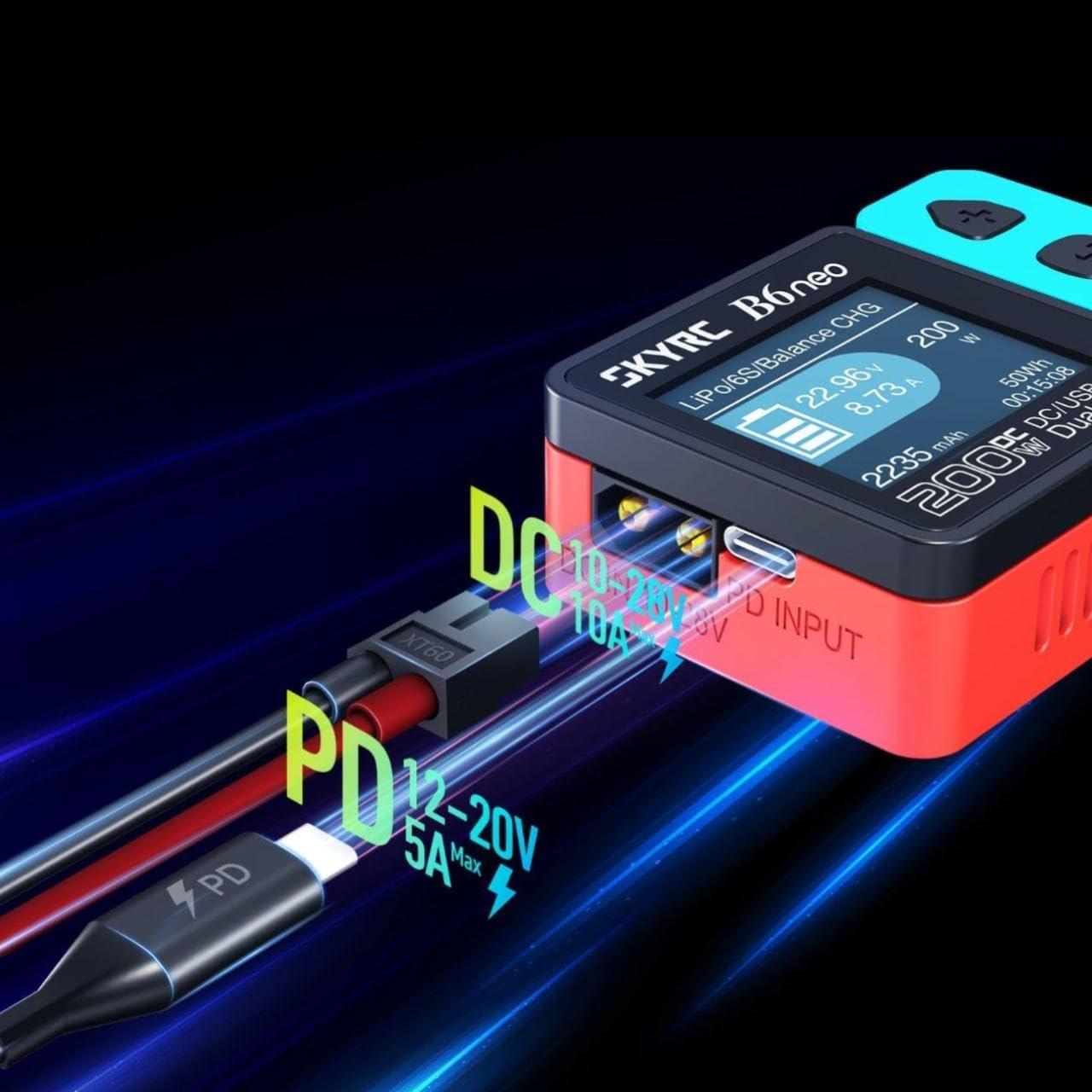 Cargador Lipo Balance SKYRC B6Neo 200W 1-6S DC/PD Azul-Rojo