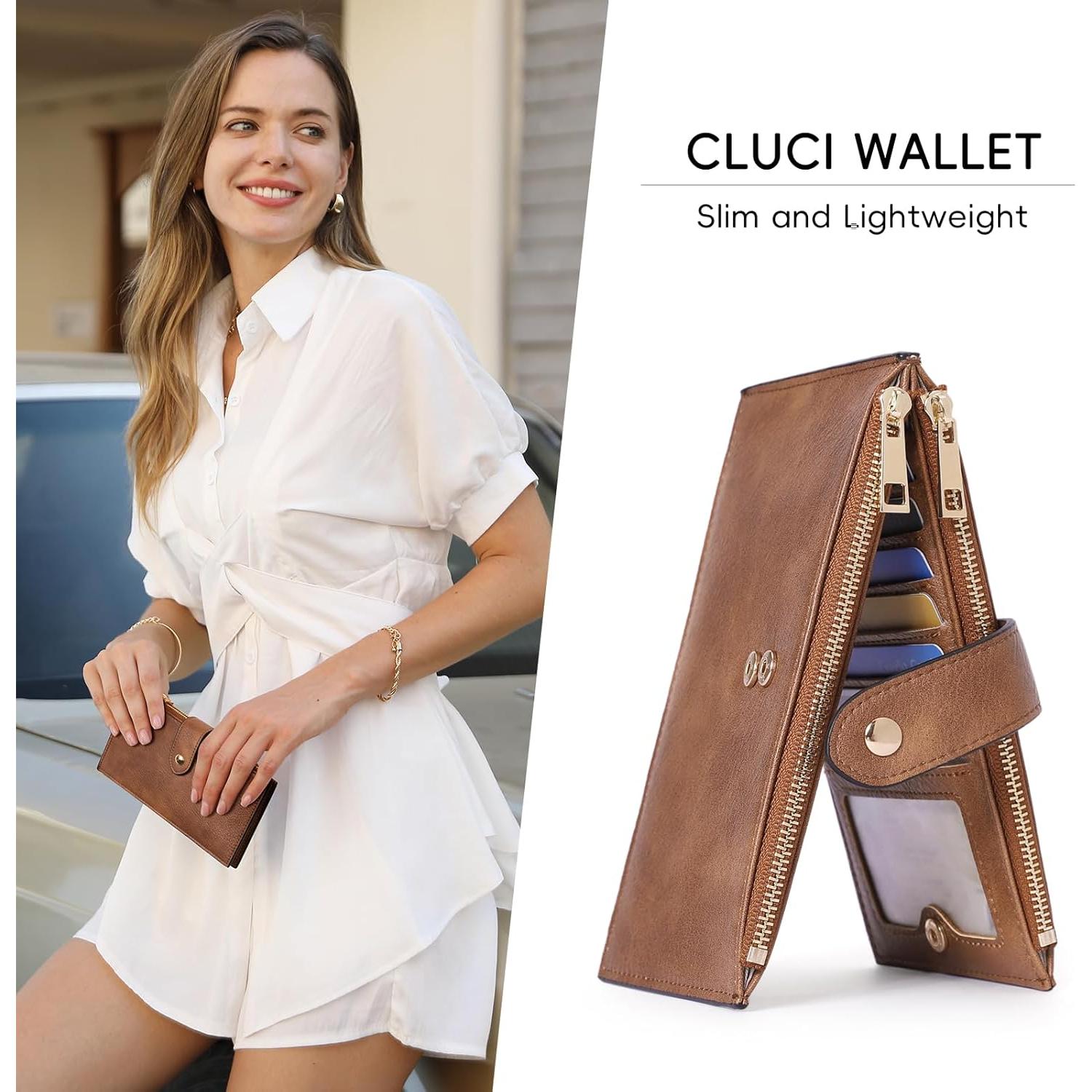 Billetera de Cuero Slim CLUCI con Bloqueo RFID y 16 Tarjetas