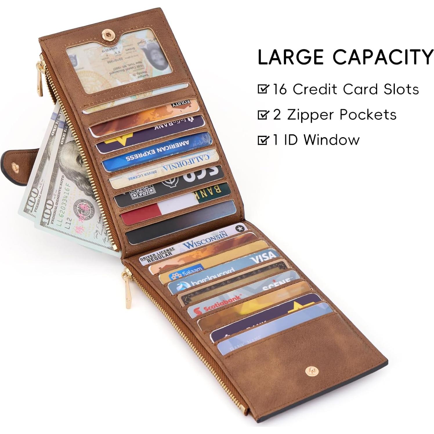 Billetera de Cuero Slim CLUCI con Bloqueo RFID y 16 Tarjetas