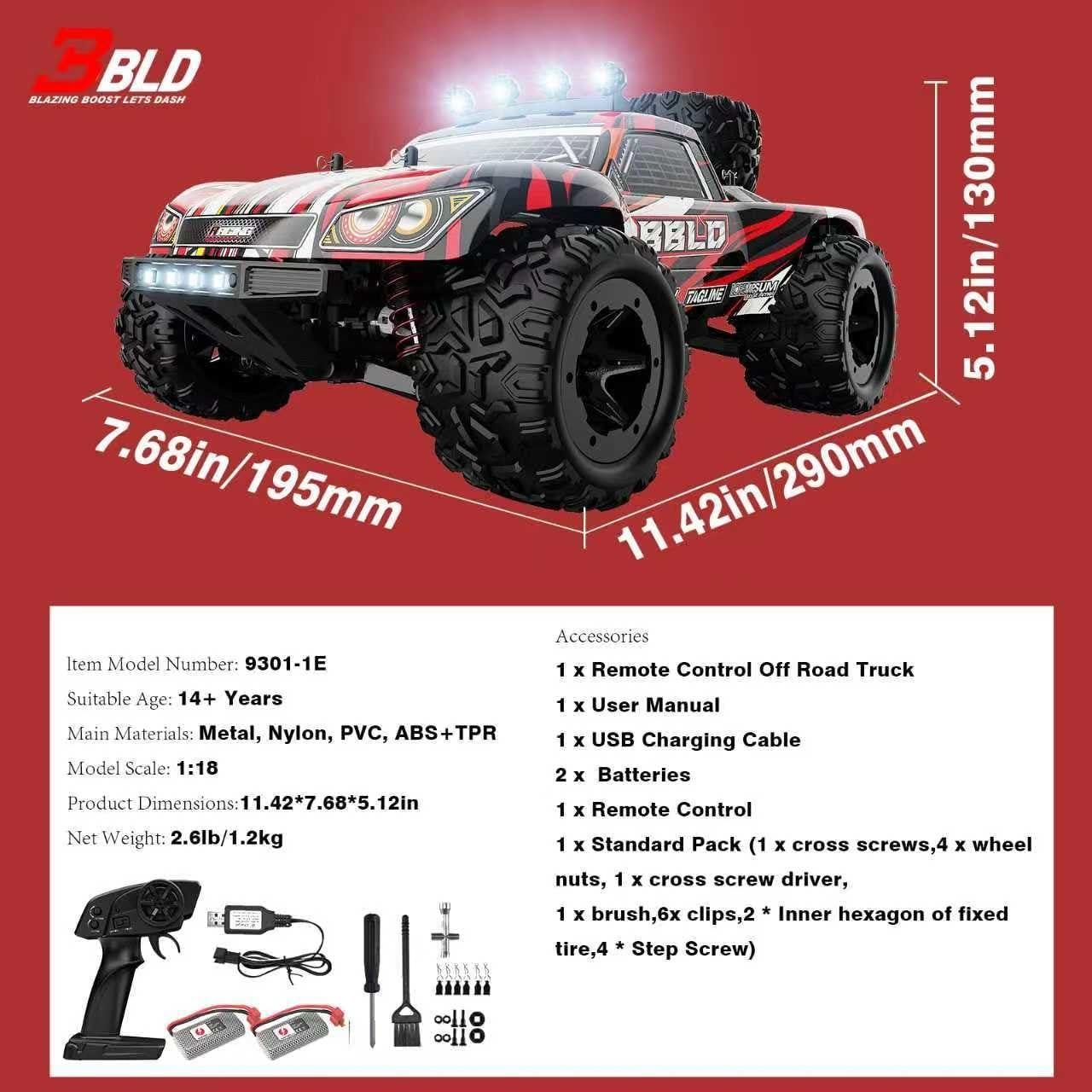 Coche RC Off Road 4X4 BBLD 1/18 Rojo 40KM/H Impermeable
