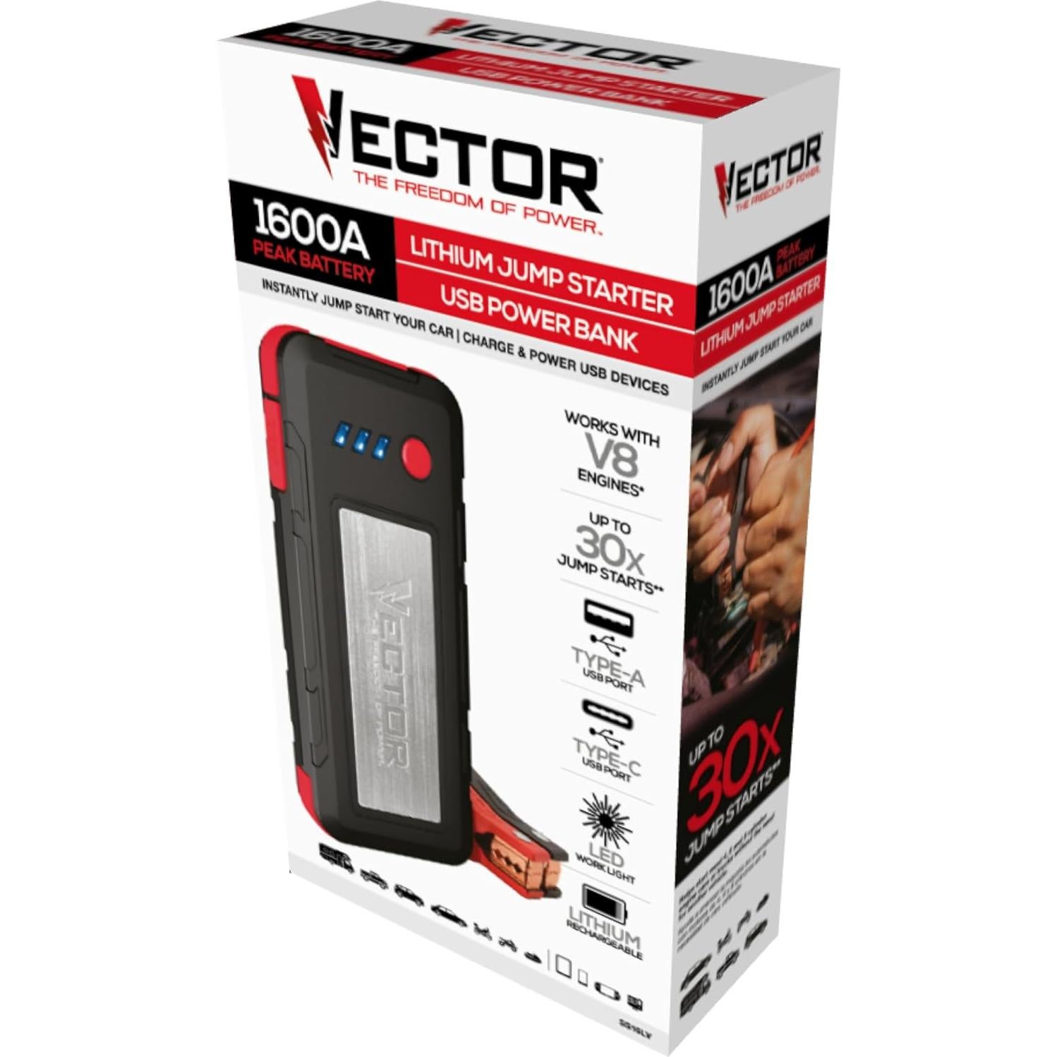 Batería de Arranque de Litio VECTOR SS16LV 1600A USB-C