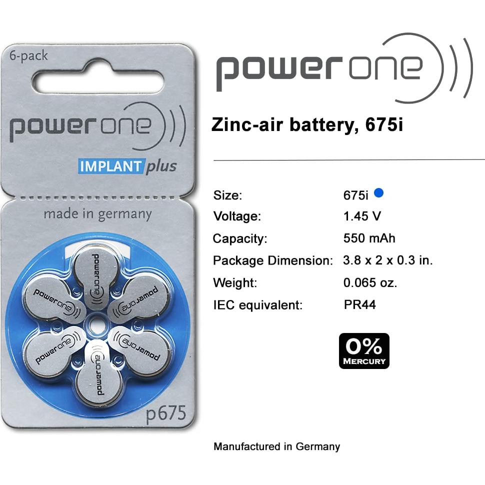 Baterías para Implantes Cocleares Power One 675 - 300 Unidades