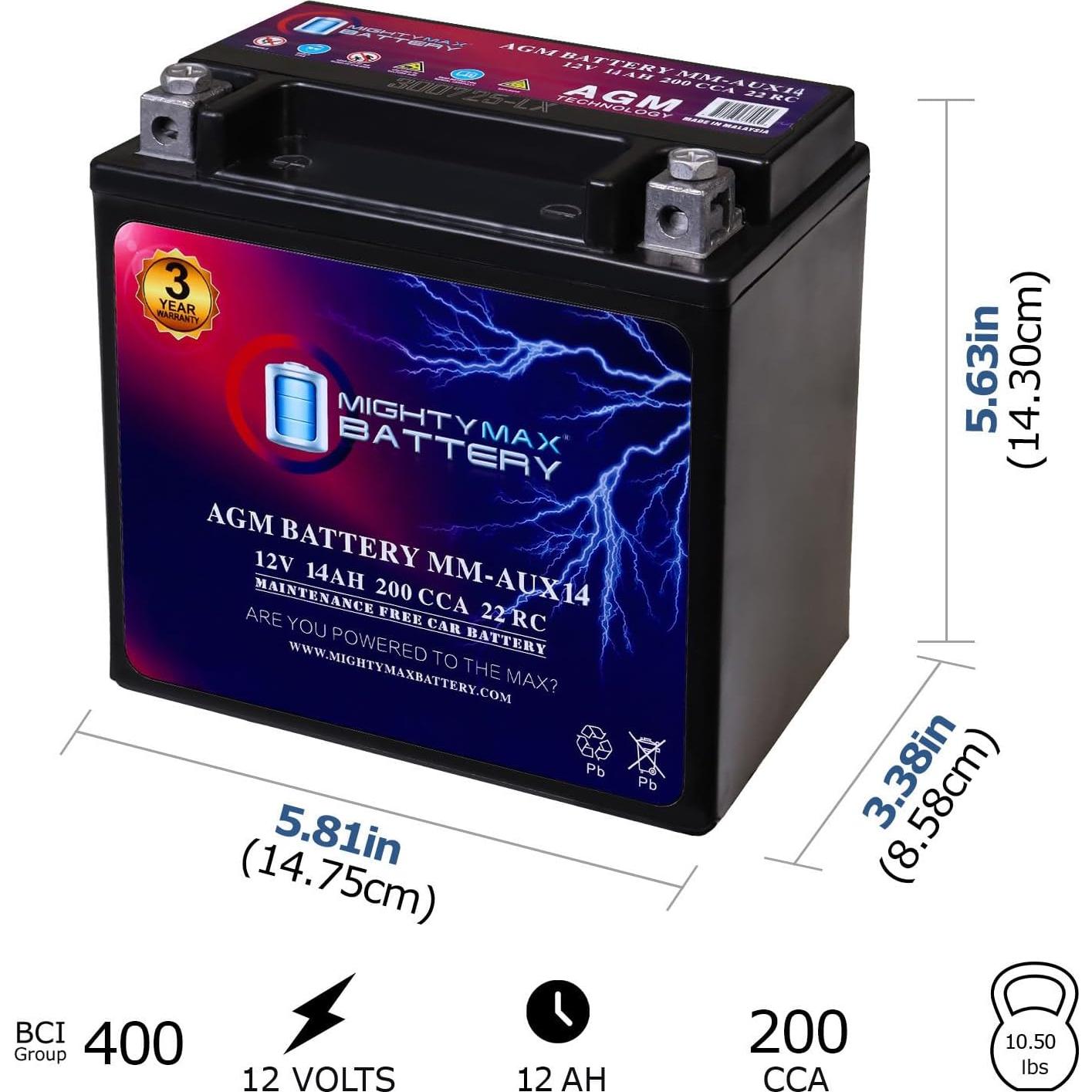 Batería AGM Mighty Max MM-AUX14 12V 14Ah para Chrysler Pacifica