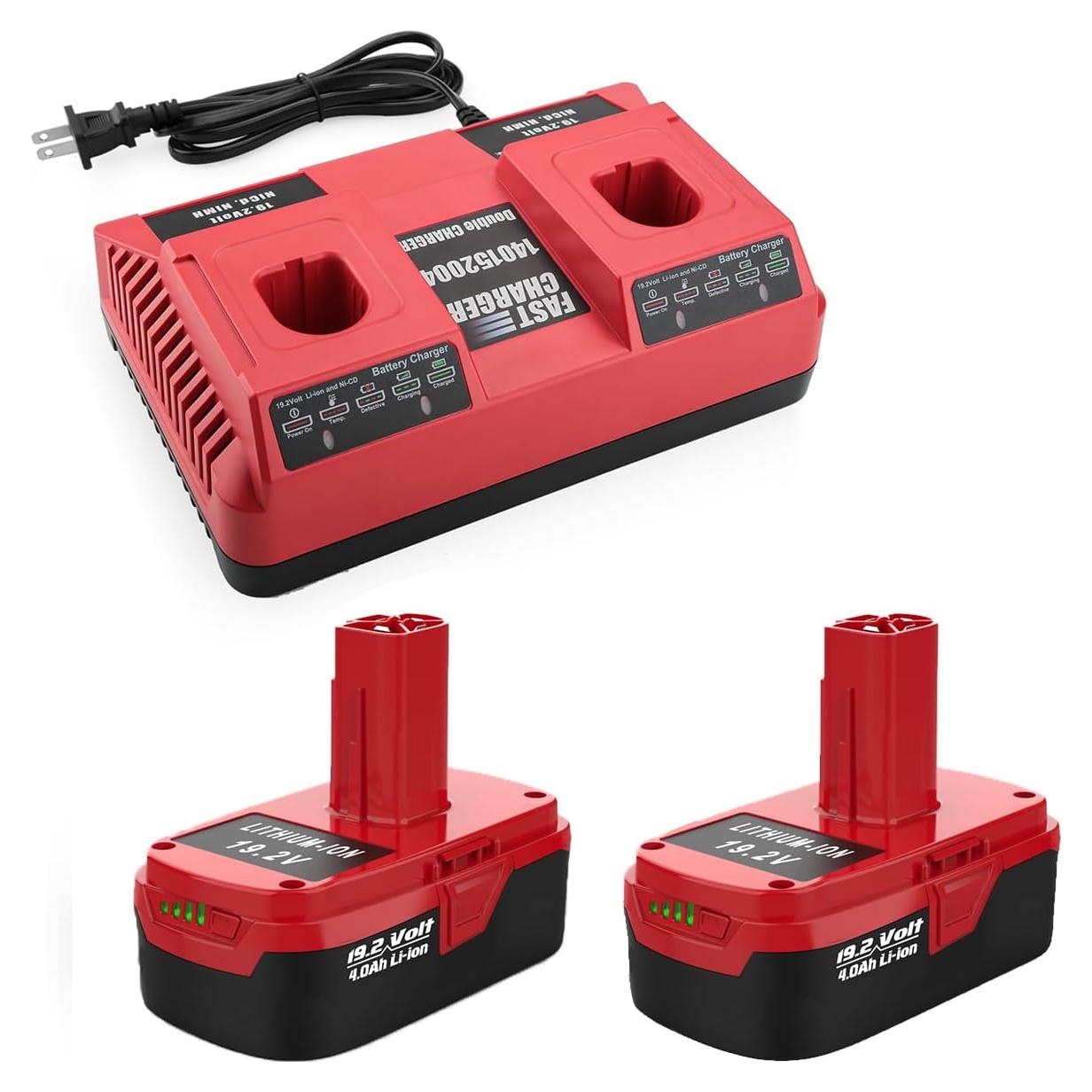 Paquete 2 Baterías Litio 4.0Ah + Cargador Dual Craftsman 19.2V