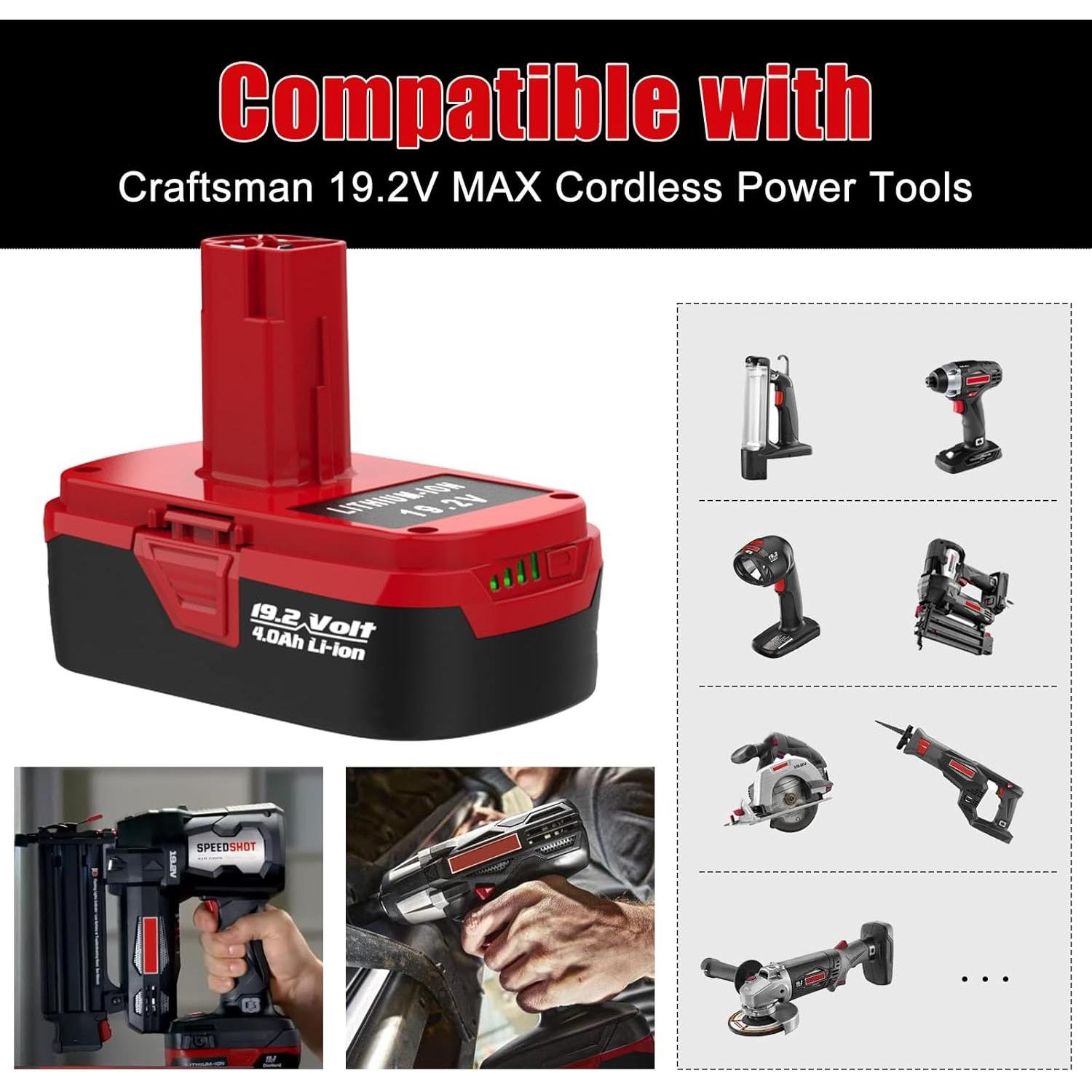 Paquete 2 Baterías Litio 4.0Ah + Cargador Dual Craftsman 19.2V