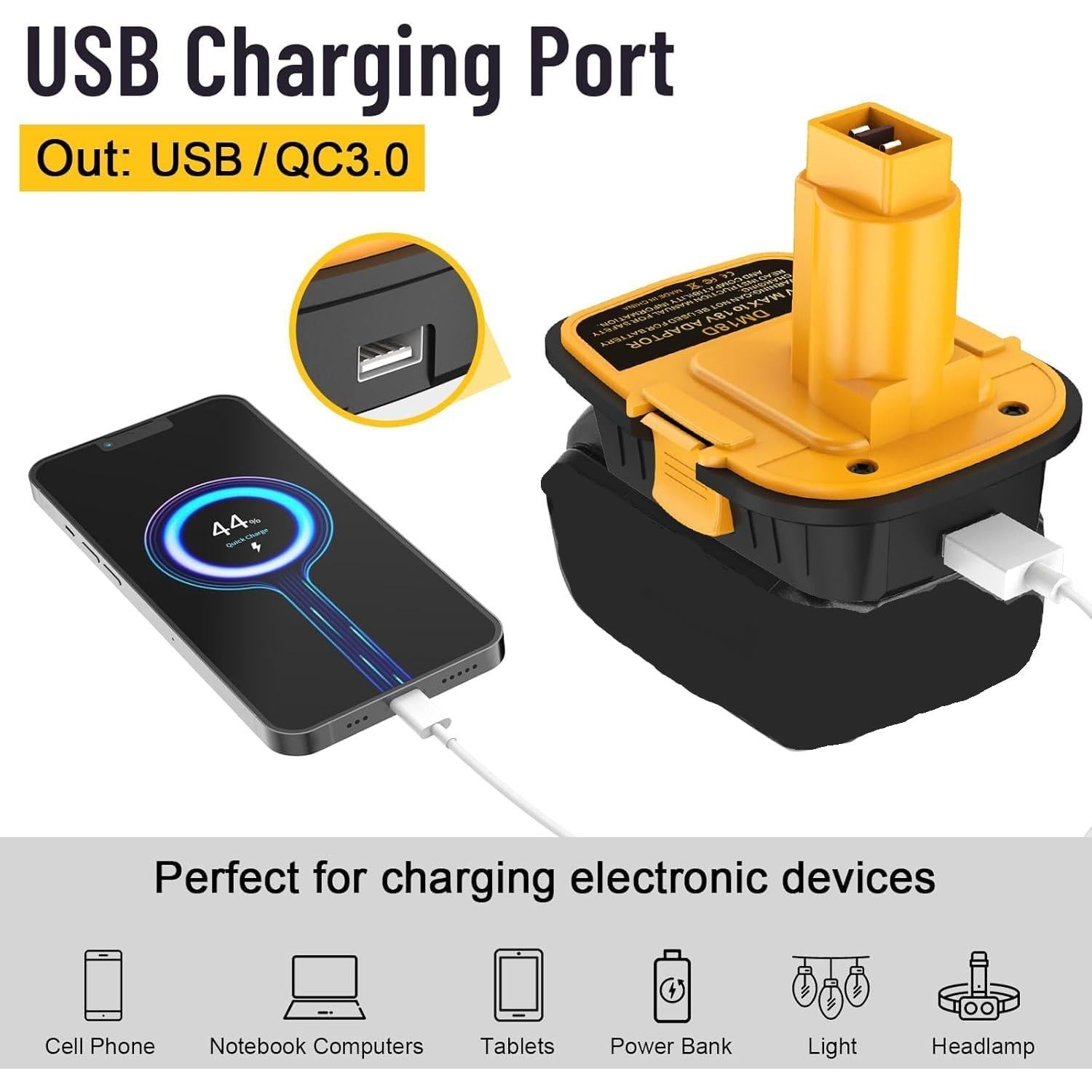 Adaptador de Batería Azocek DM18D 2 Paquetes 18V USB