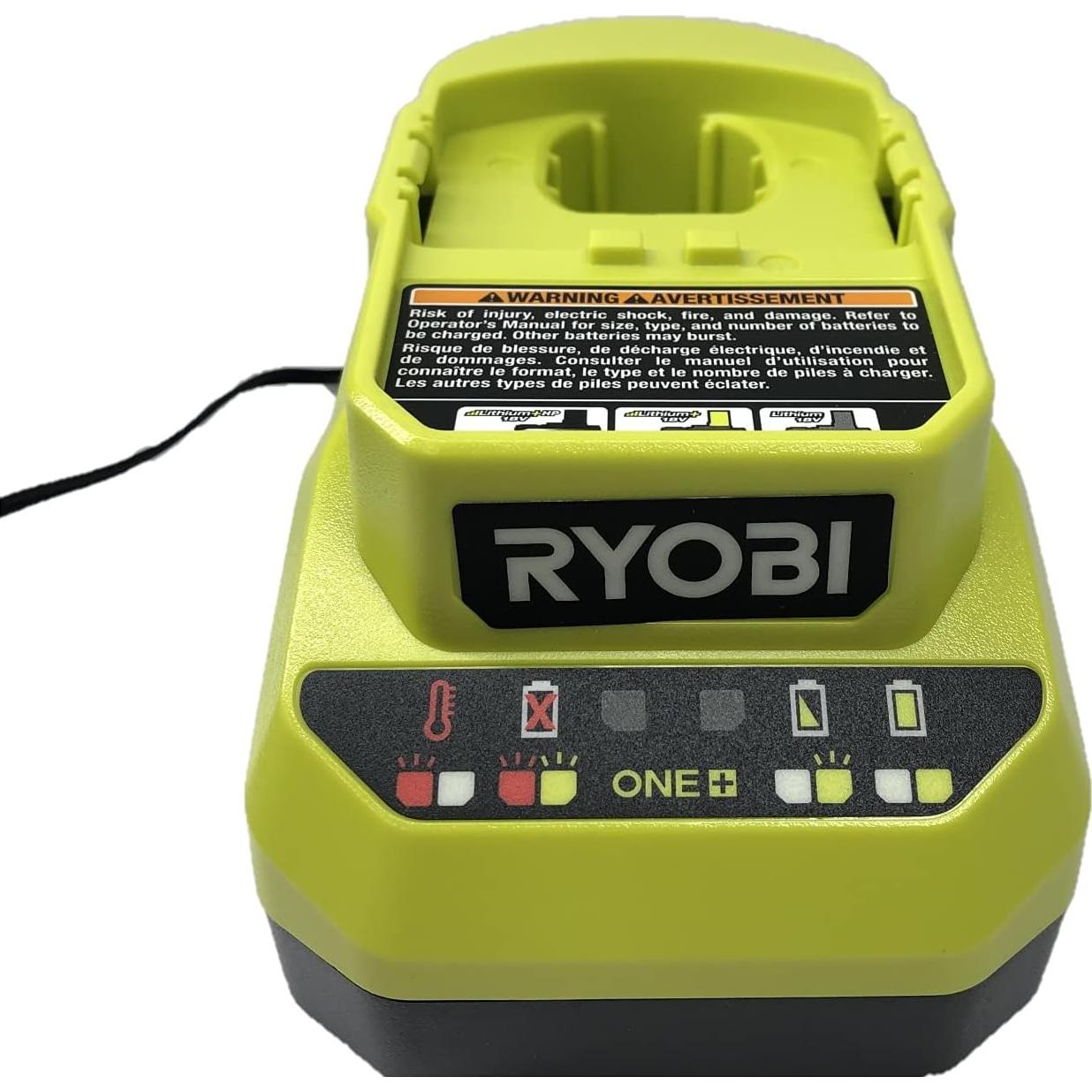 Cargador eléctrico Ryobi 18V TTI PCG002 con luces indicadoras
