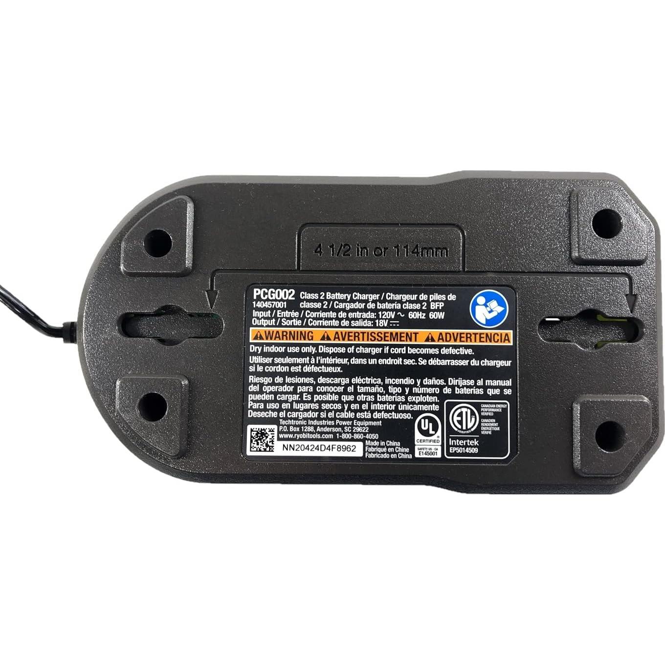 Cargador eléctrico Ryobi 18V TTI PCG002 con luces indicadoras