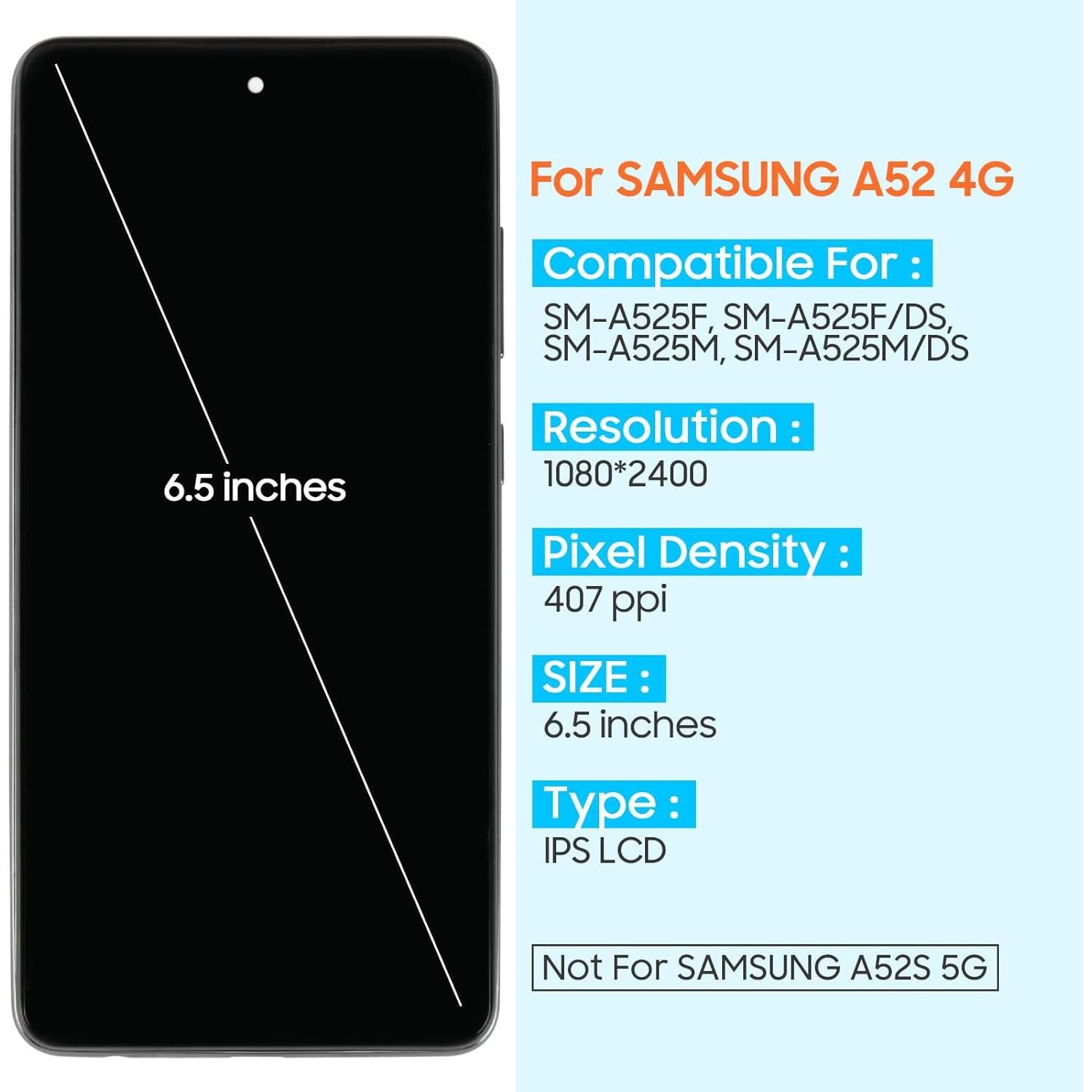 Reemplazo Pantalla LCD Samsung Galaxy A52 4G SM-A525F Negro