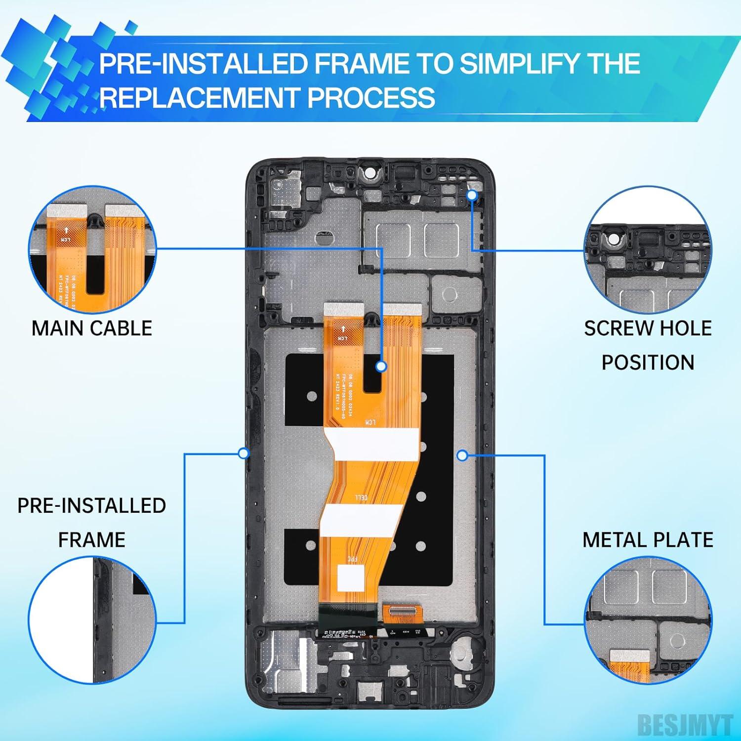 Pantalla LCD táctil Samsung Galaxy A05 con marco y herramientas